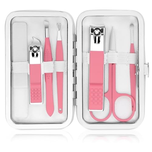 Manicure Set Women Nail Kit with Nail Clippers Eyebrow Tweezers Small-8Pcs Pink