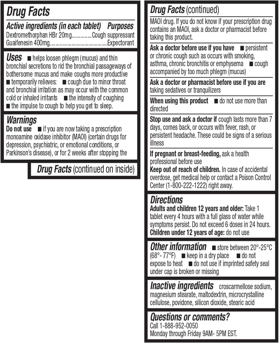 Mucus Relief DM 50 Count | Dextromethorphan 20mg & Guaifenesin 400mg Tablets