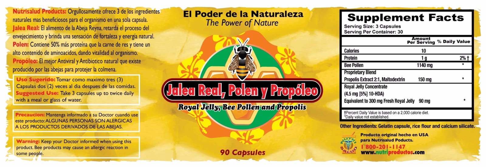 Jalea Real, Polen y Propoleo en una sola capsula. Set de 2 frascos 90 caps c/u