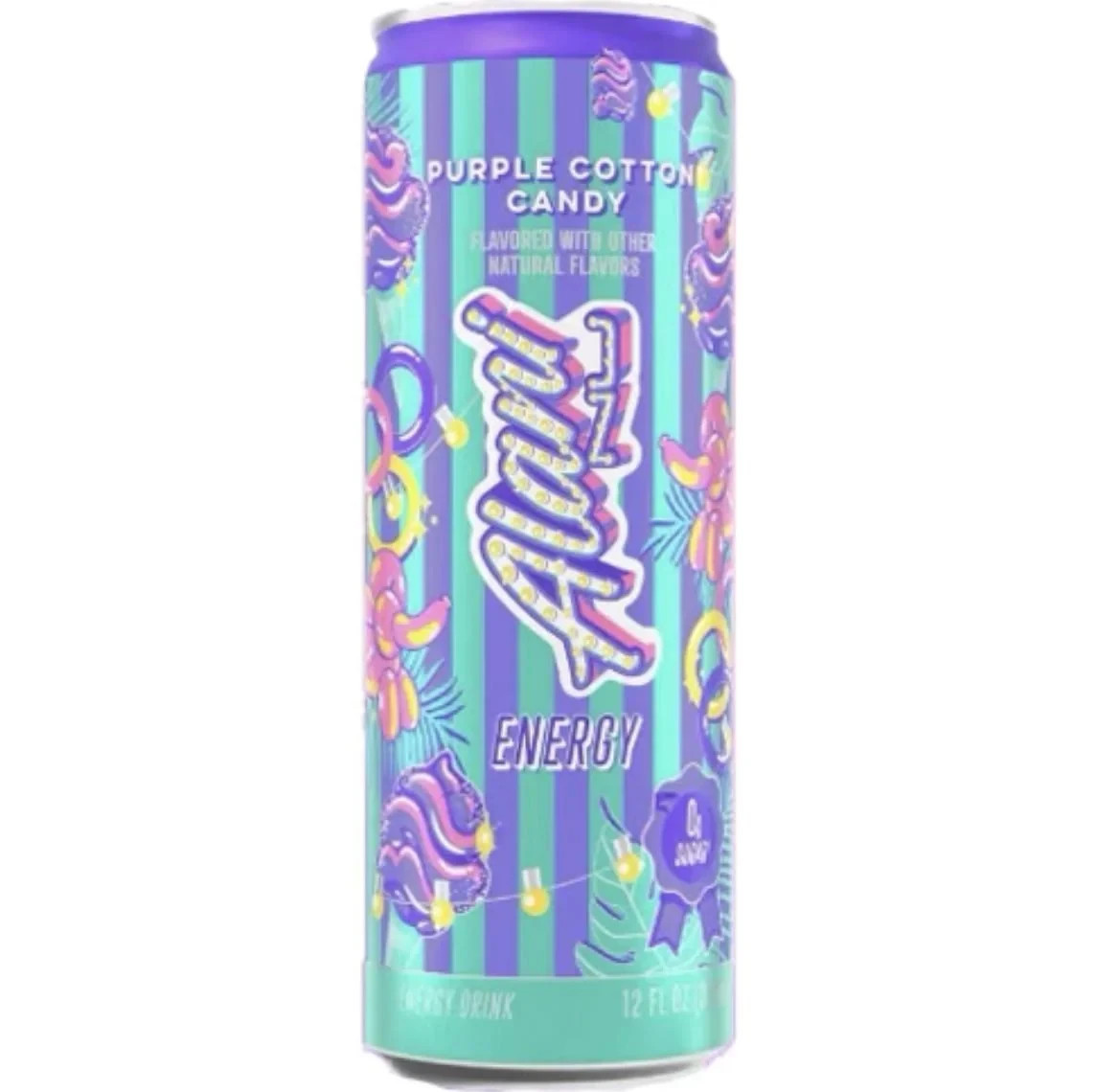 (12 Pack) Alani Nu Energy Drink PURPLE COTTON CANDY, 12Fl oz, PACKED SAFE