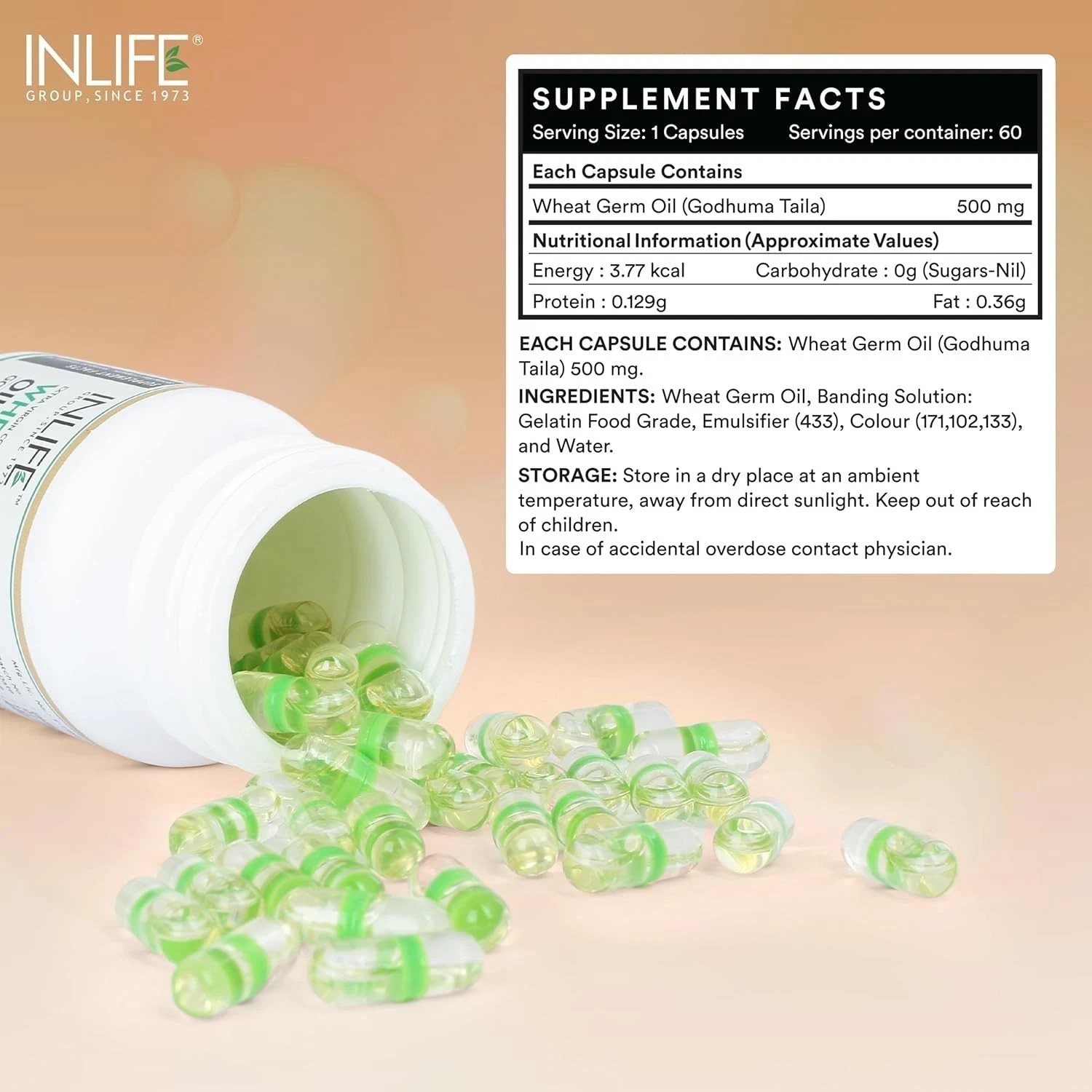 INLIFE Wheat Germ Oil Supplement | Natural Source of Vitamin E, 500 mg – 60 Caps