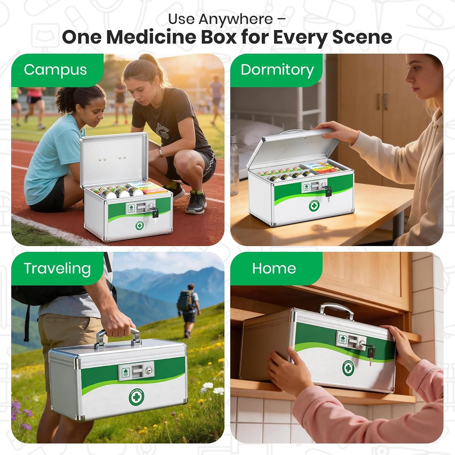 Medicine Lock Box, First Aid Safe Medication Storage Box, Layered Aluminum
