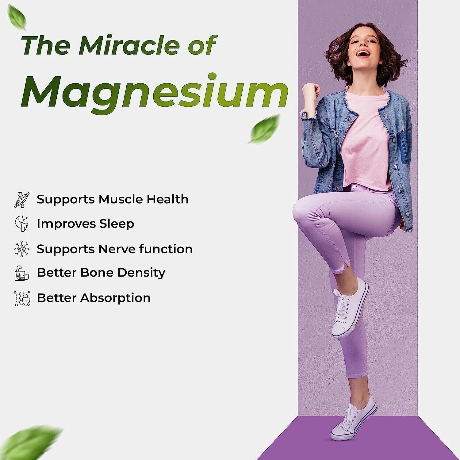Pure Magnesium Glycinate 550 mg High Absorption Improved Sleep, Stress & Anxiety