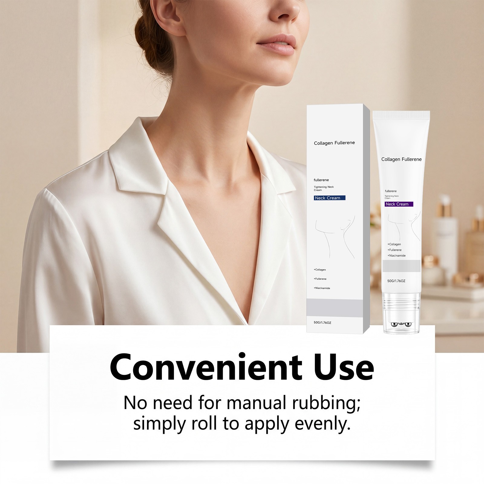 Magec Collagen Fullerene Neck Cream Firming Tightening with Roller 50g