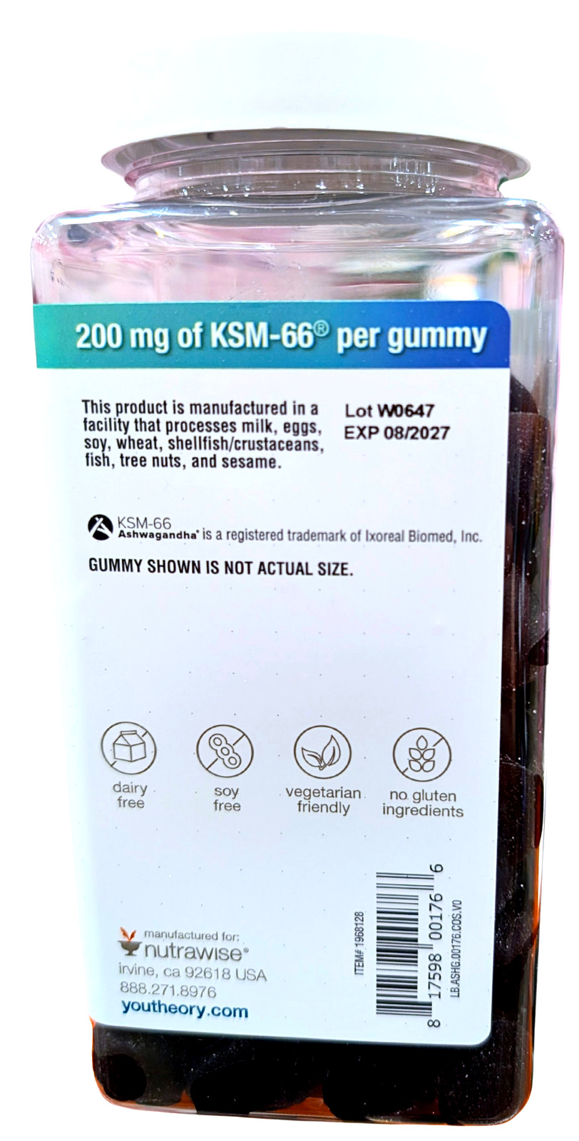 Youtheory Ashwagandha Gummies 180 Count EXP 08/2027