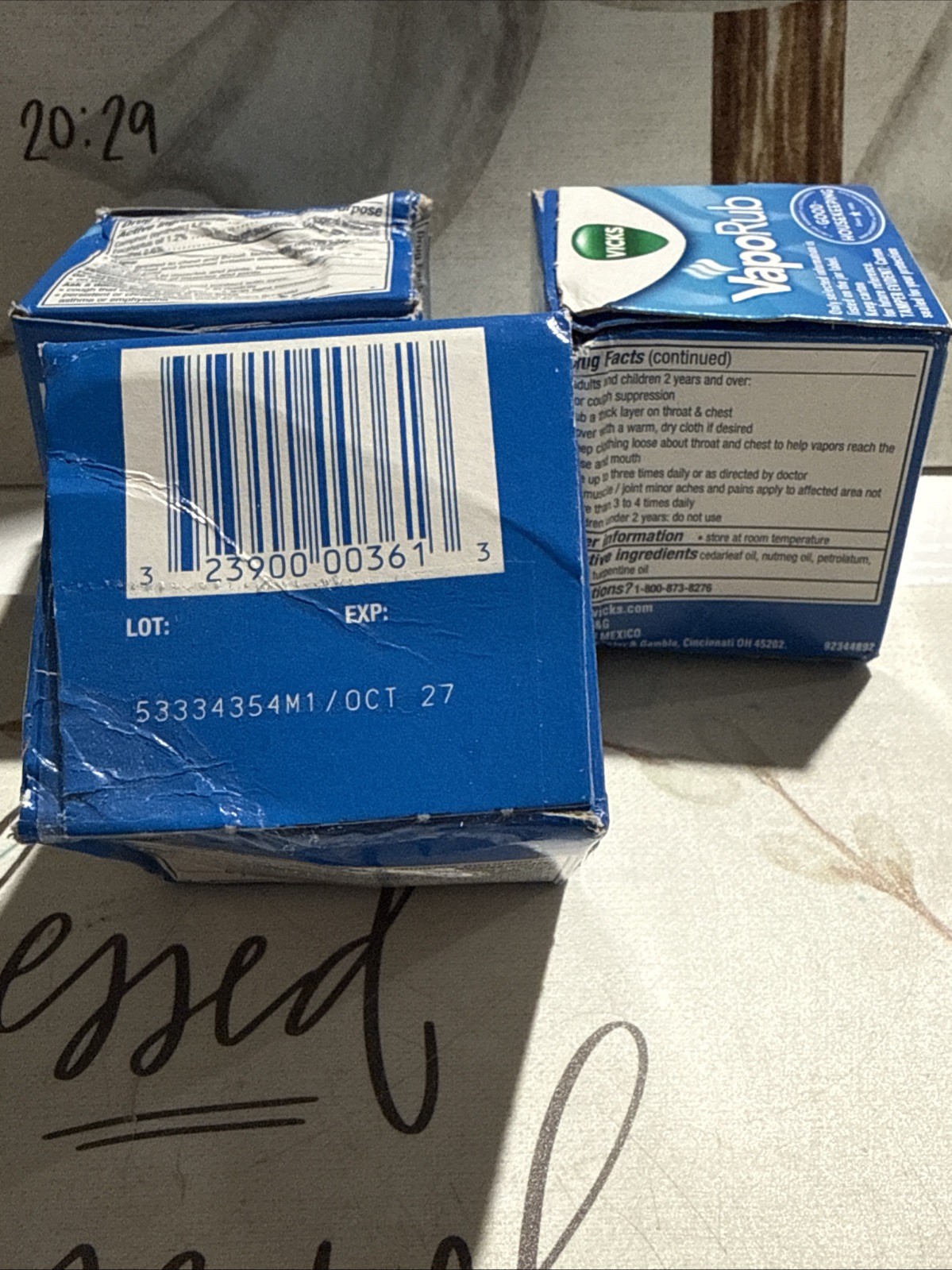 Vicks VapoRub Cough Suppressant Ointment – Net Wt 1.76 Oz (2 Pack) Exp 10/27