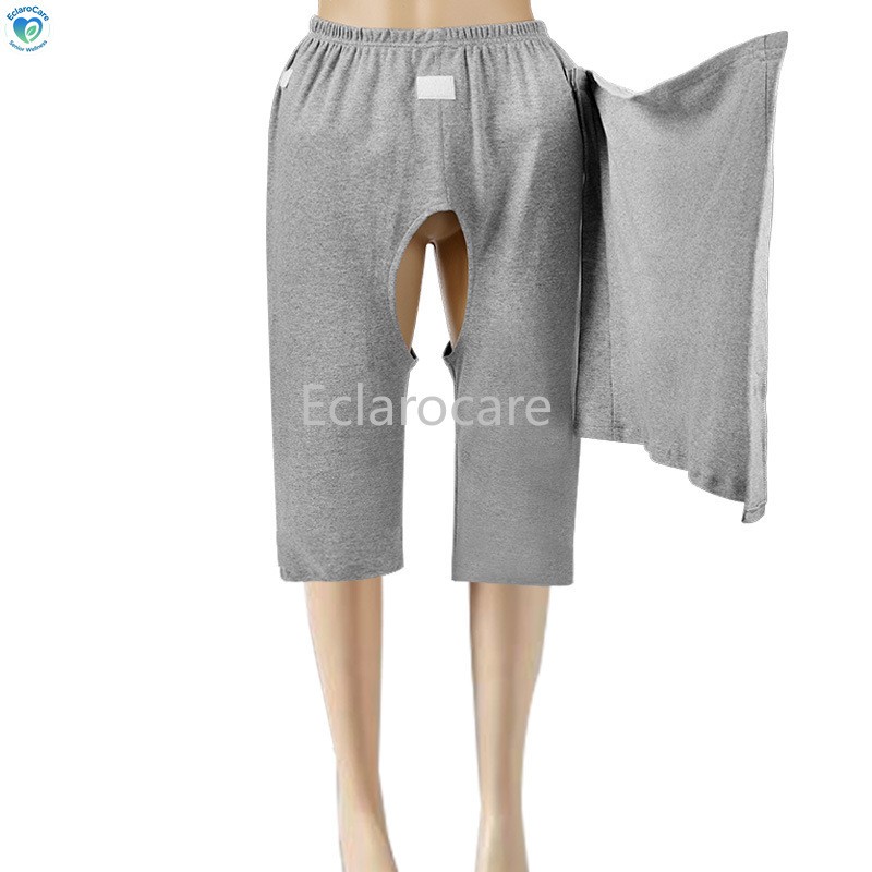 Cotton Three-quarter-length pants Adult Open-Crotch Pants Bedridden Incontinence