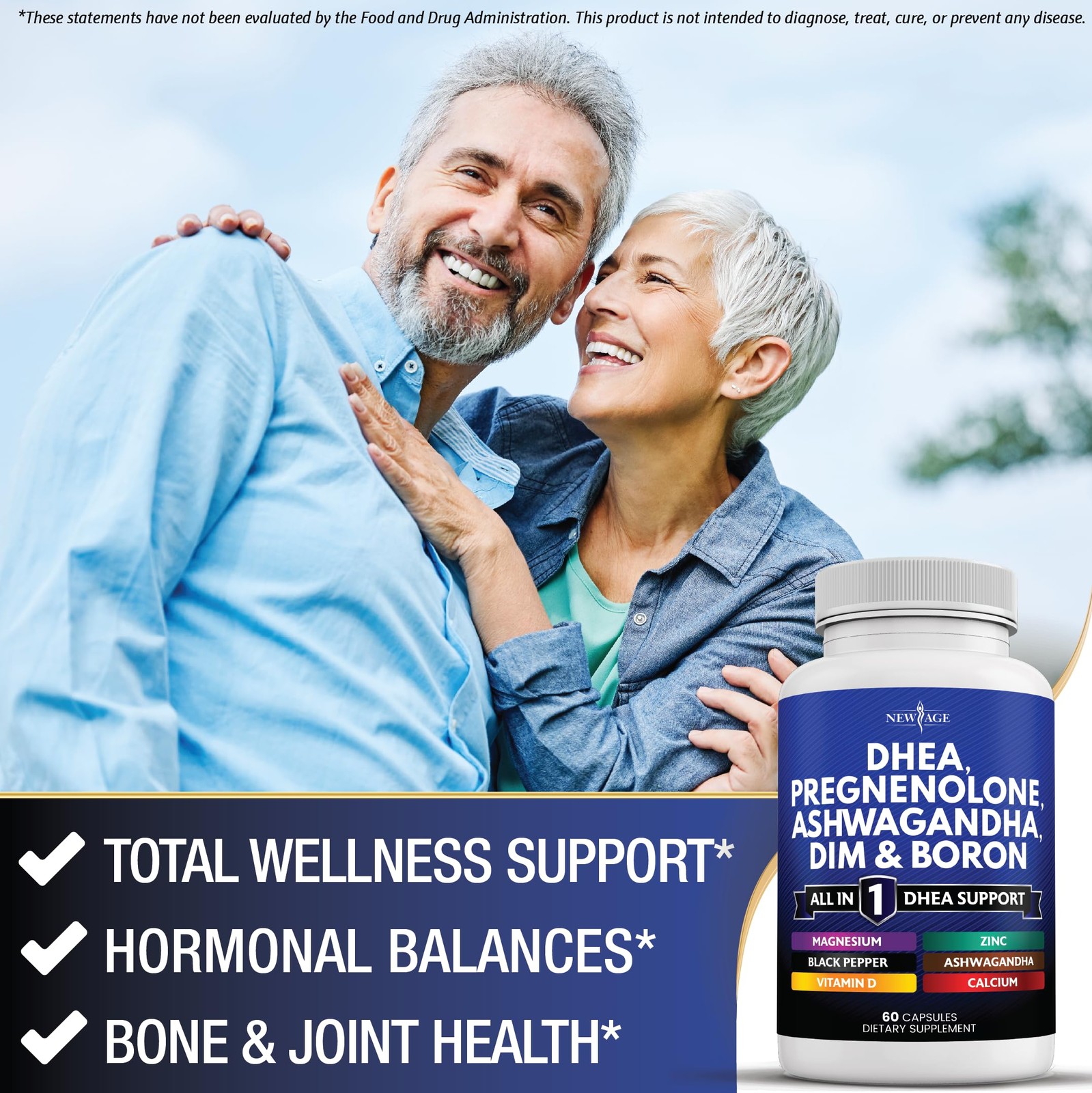 NEW AGE DHEA Supplement – Pregnenolone for Men & Women 60 Count (Pack of 3)