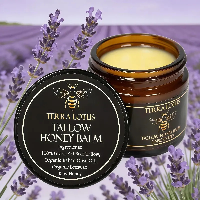 Grass-Fed Organic Beef Tallow Balm Raw Honey Handmade Natural Skin Moisturizer