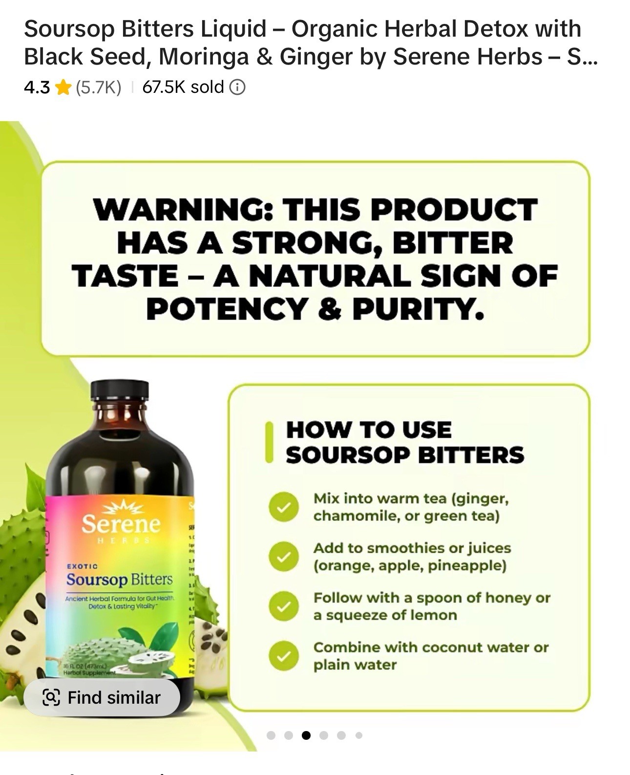 Serene Herbs Soursop Bitters Liquid Detox, Vegan No Fillers, 16 fl oz