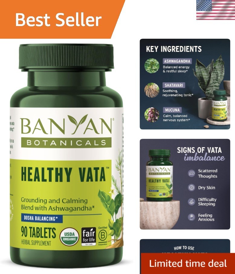 90 Tablets of Organic Healthy Vata – Natural Support for Sleep, Skin, & Clarity