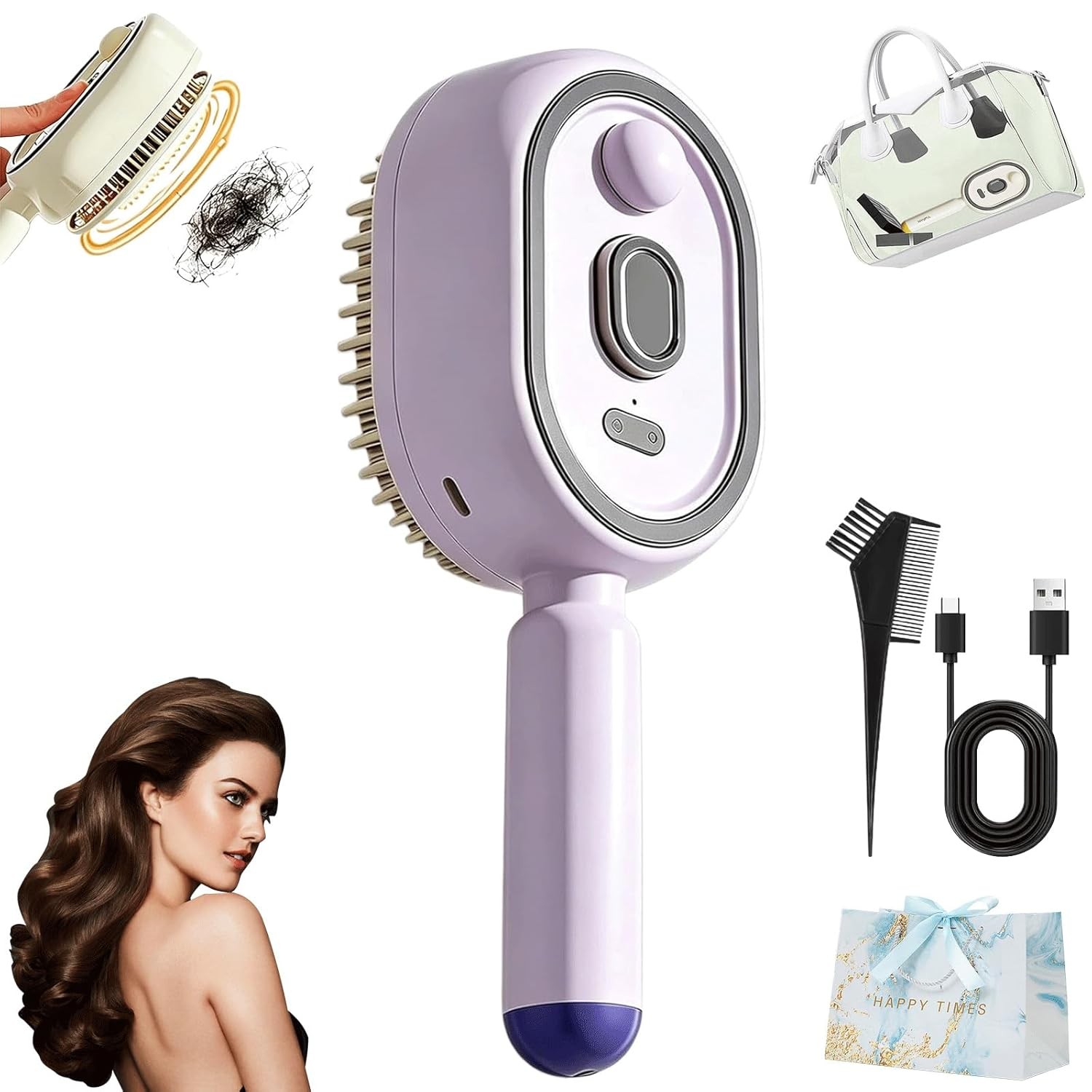 Electric Spray Air Cushion Massage Comb,3-In-1 Rechargeable Spray Massage Comb