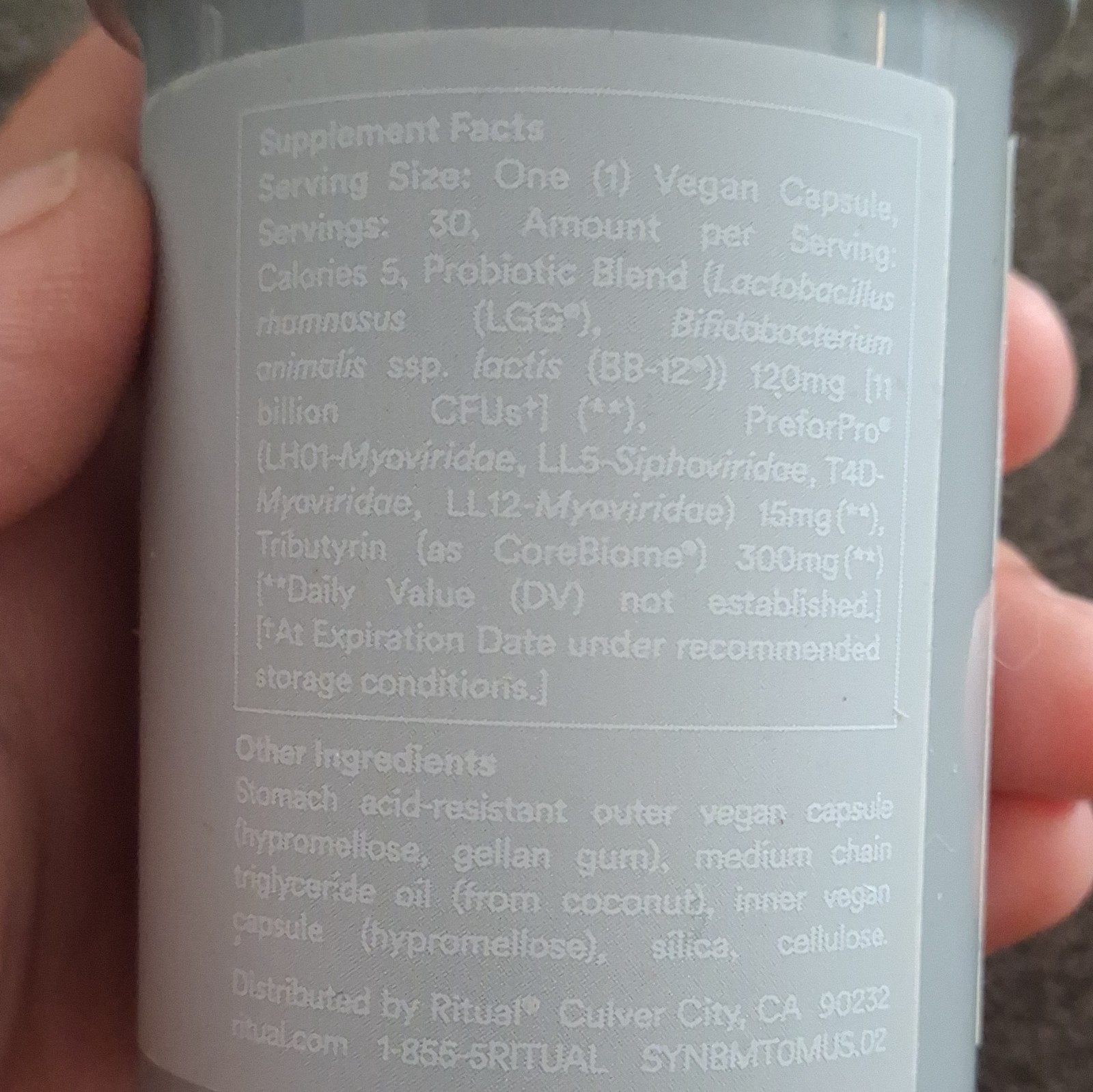 Ritual Synbiotic+ Prebiotic/Probiotic Capsules Digestive Support 30 Vegan