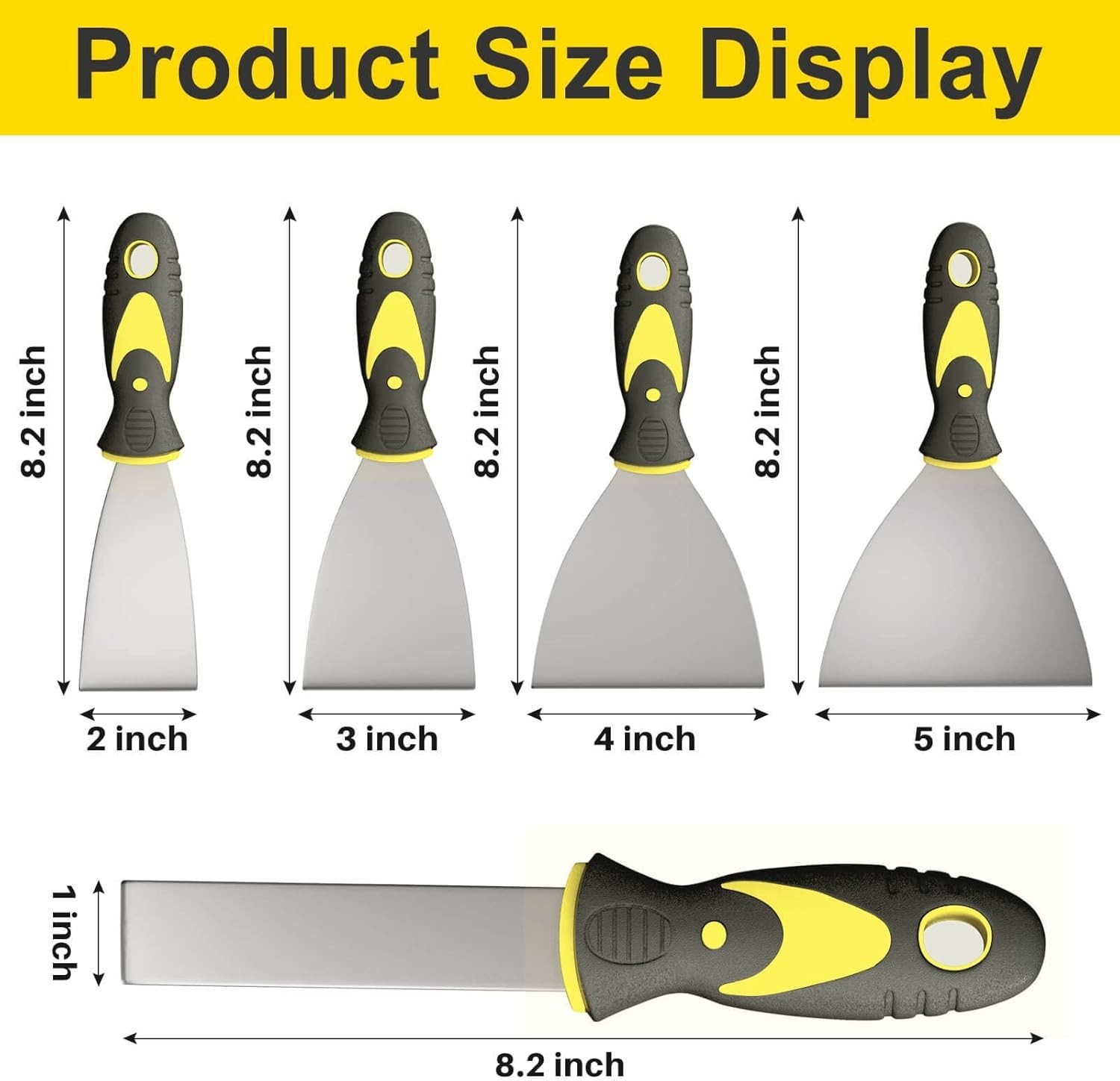 Juego de 5 espátulas para masilla 2,5 cm, 5 cm, 7,6 cm, 10,16 cm y 12,7 cm