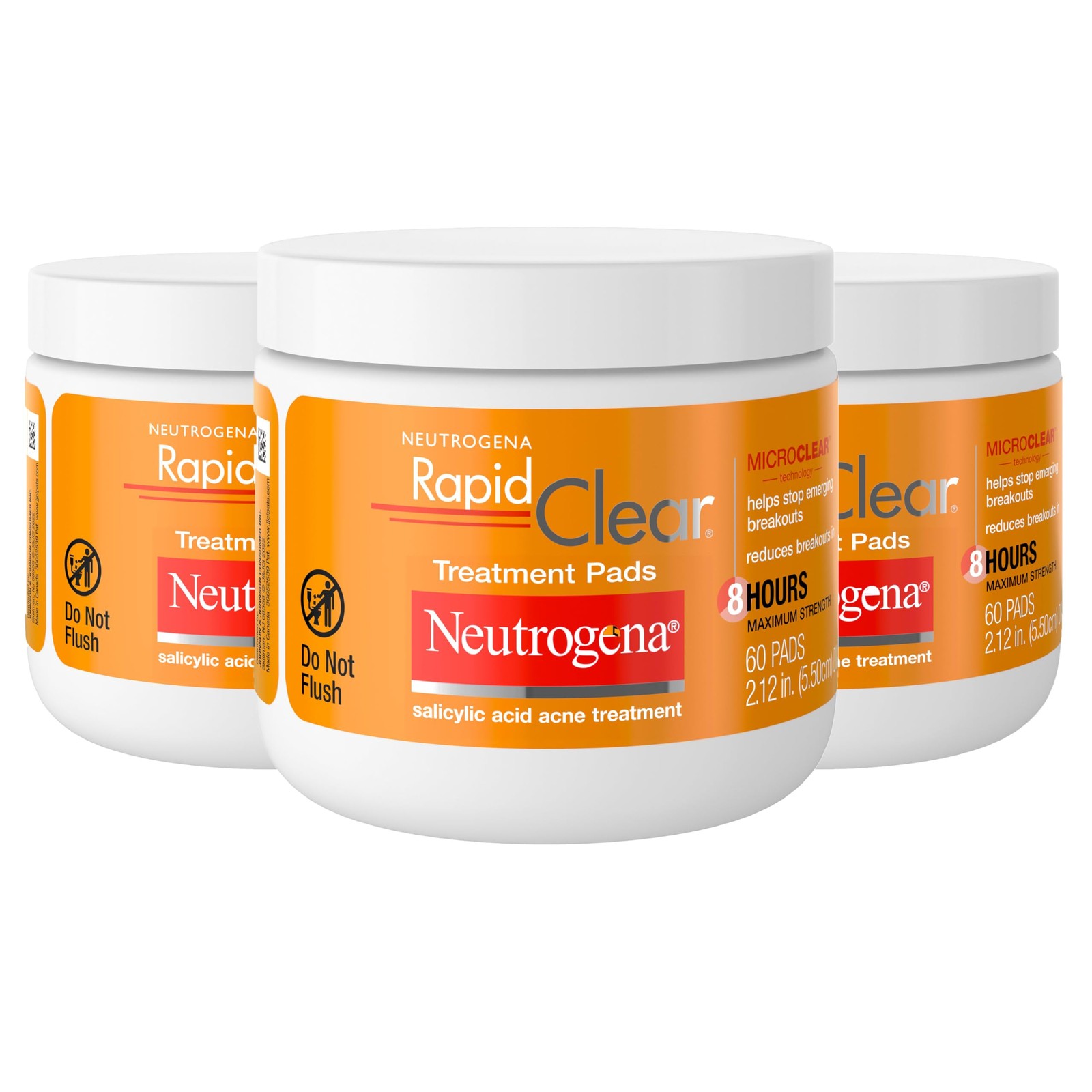 Acne Face Pads 2% Salicylic Acid Oil Free 60 Count Pack of 3 Orange Neutrogena