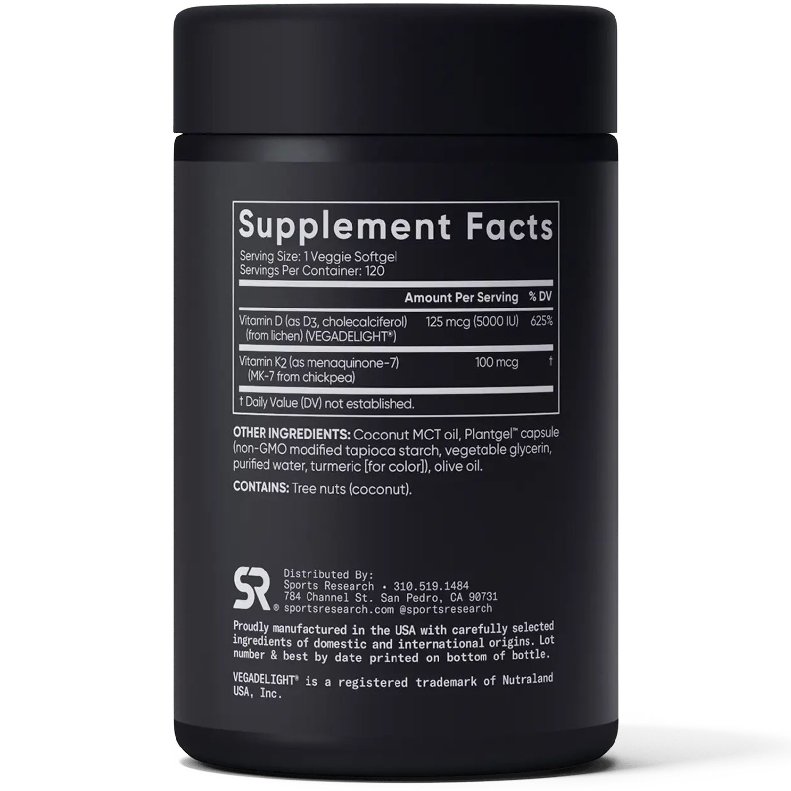 Sports Research Vegan Vitamin K2 + D3 Dietary Supplement – 60 Softgels