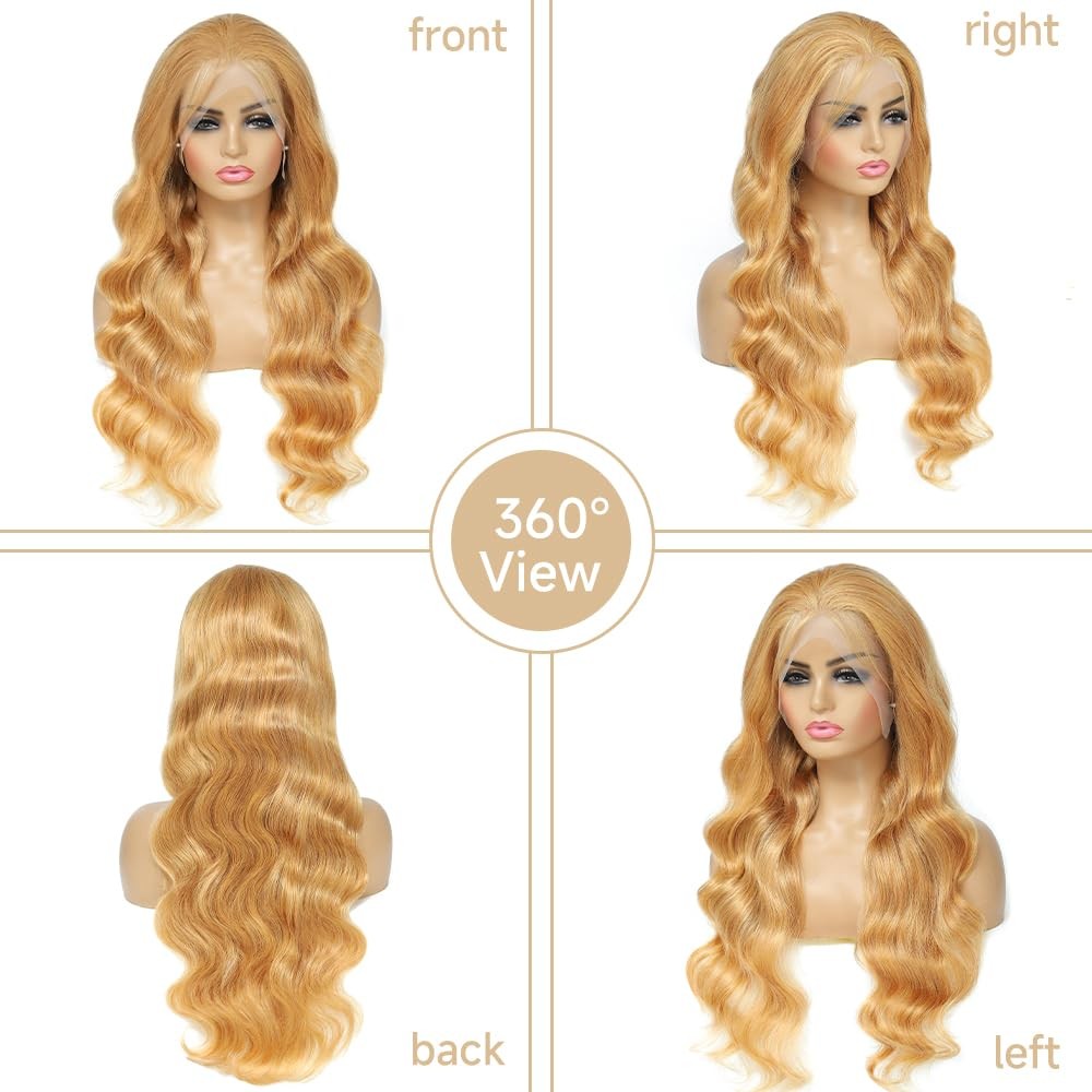 Human Hair 30 Inch Honey Blonde Lace Front Wig 13×4 Pre Plucked Body Wave