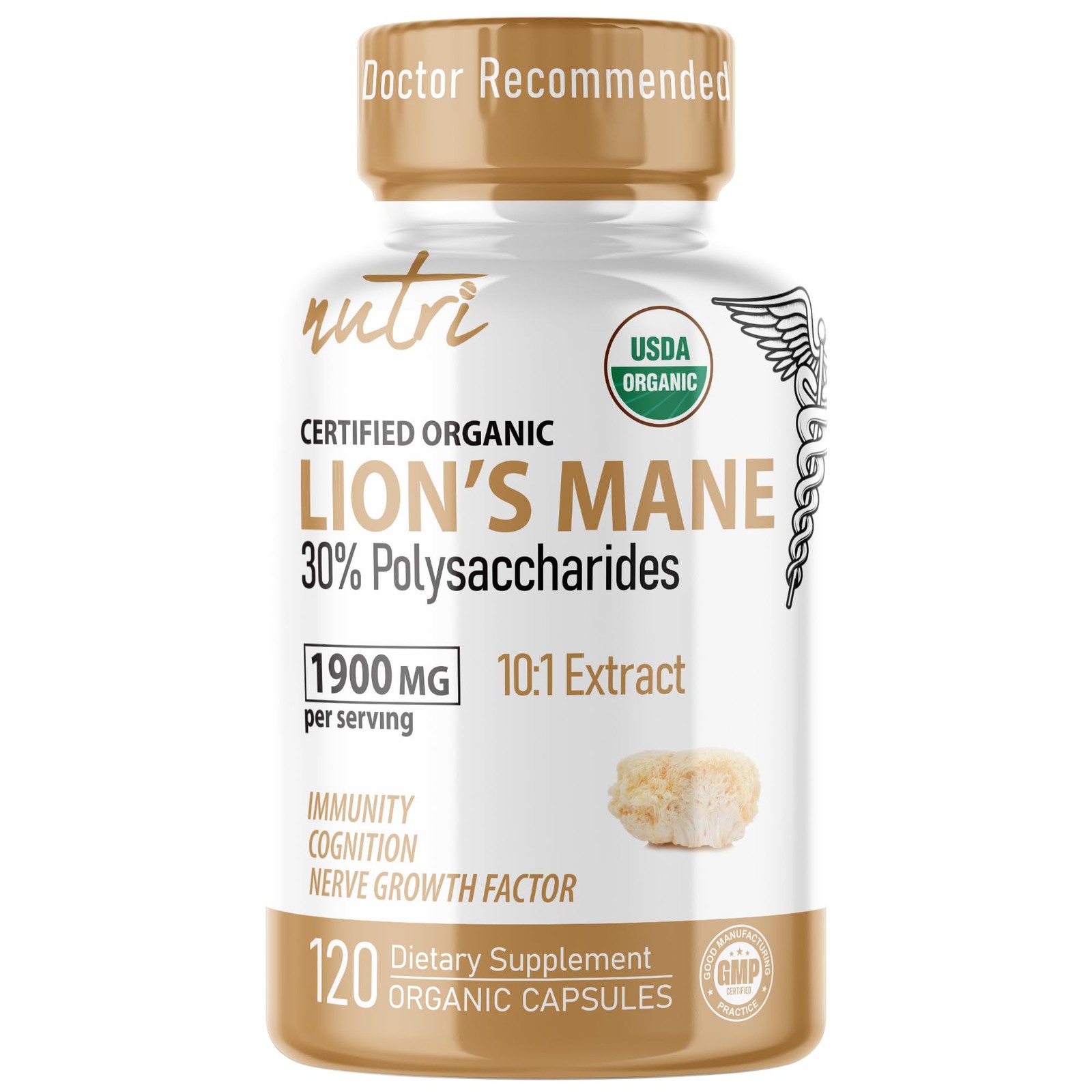 Nutri Organic Lions Mane Supplement Capsules – 1900 mg, 10:1 Dual…