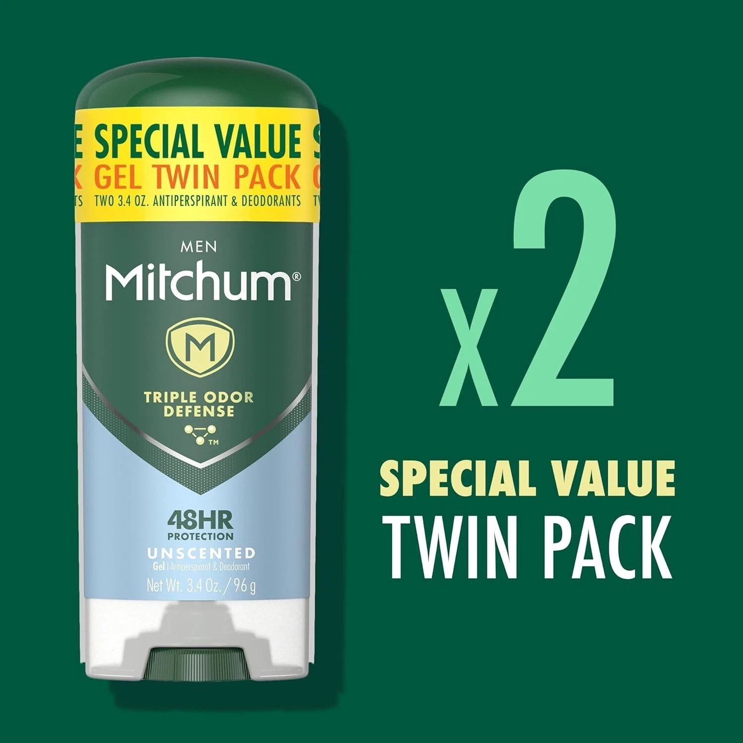 TWIN PACK Mitchum Men Antiperspirant Gel Deodorant Triple Odor Defense Unscented