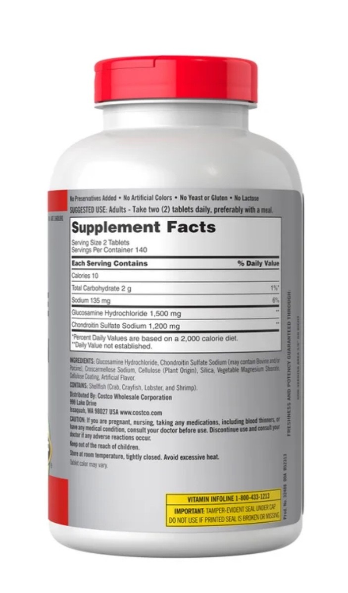 2 X Kirkland Glucosamine 1500mg Chondroitin 1200mg Tablets 280ct EXP 12/2029