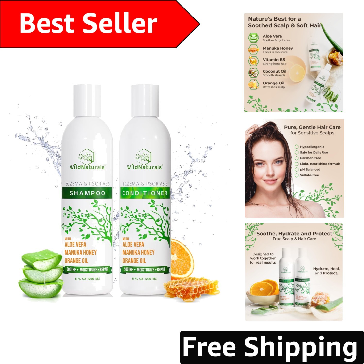 Eczema & Psoriasis Shampoo & Conditioner Set – Hydrate Dry Scalp & Hair