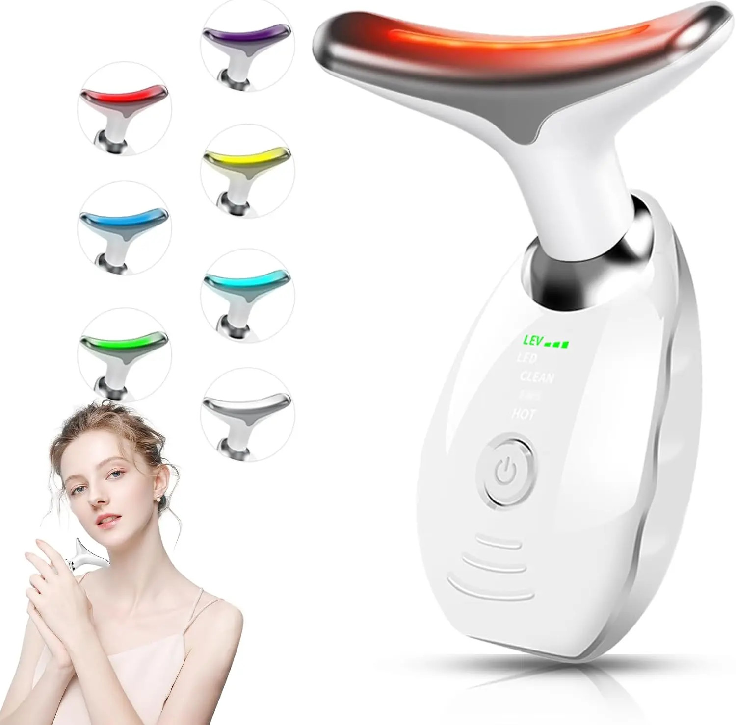 7 Color LED Face Neck Massager Thermal Vibration Skin Rejuvenation Beauty Device