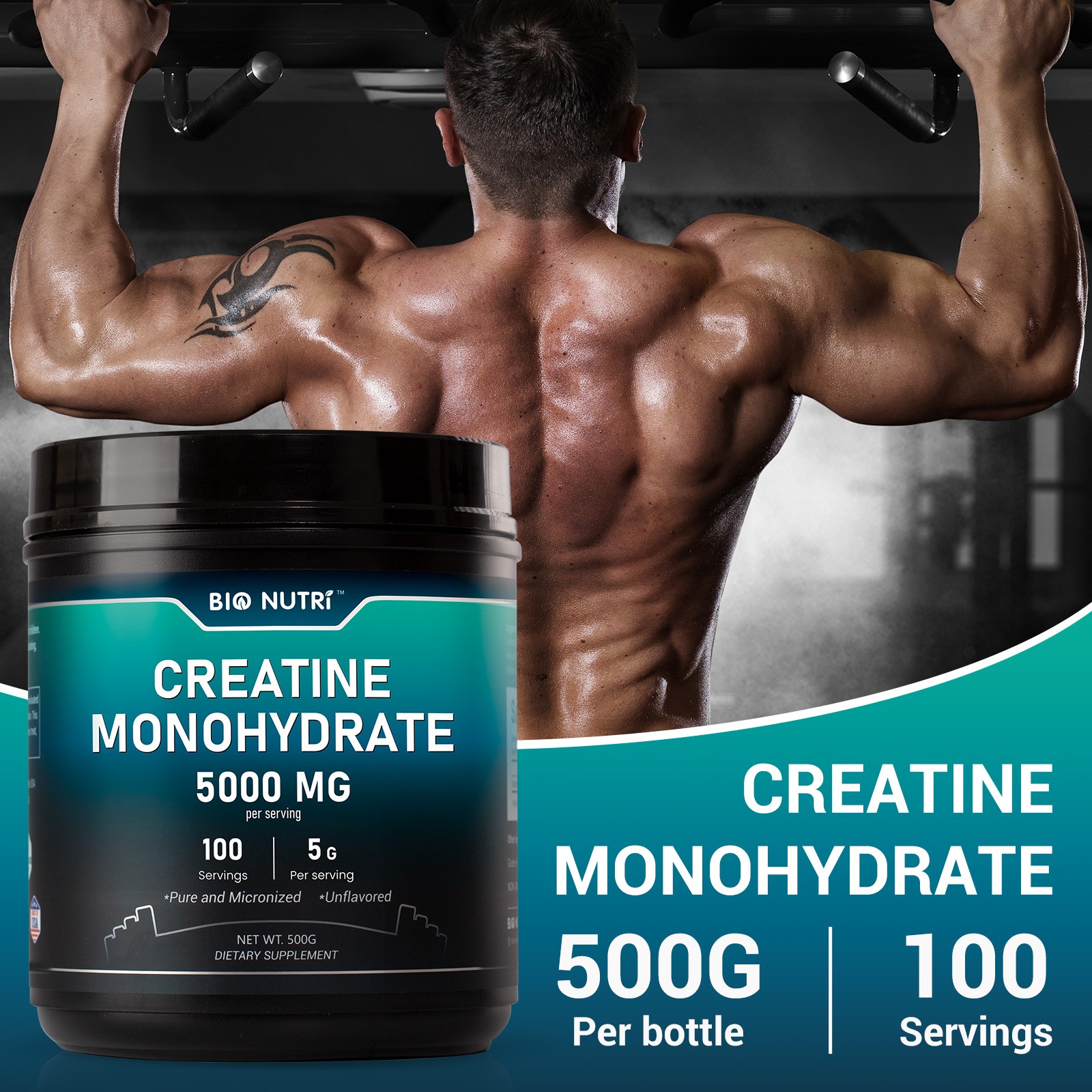 Pure Creatine Monohydrate Supplements Powder | 5000mg Per Serving | BY BIO NUTRI