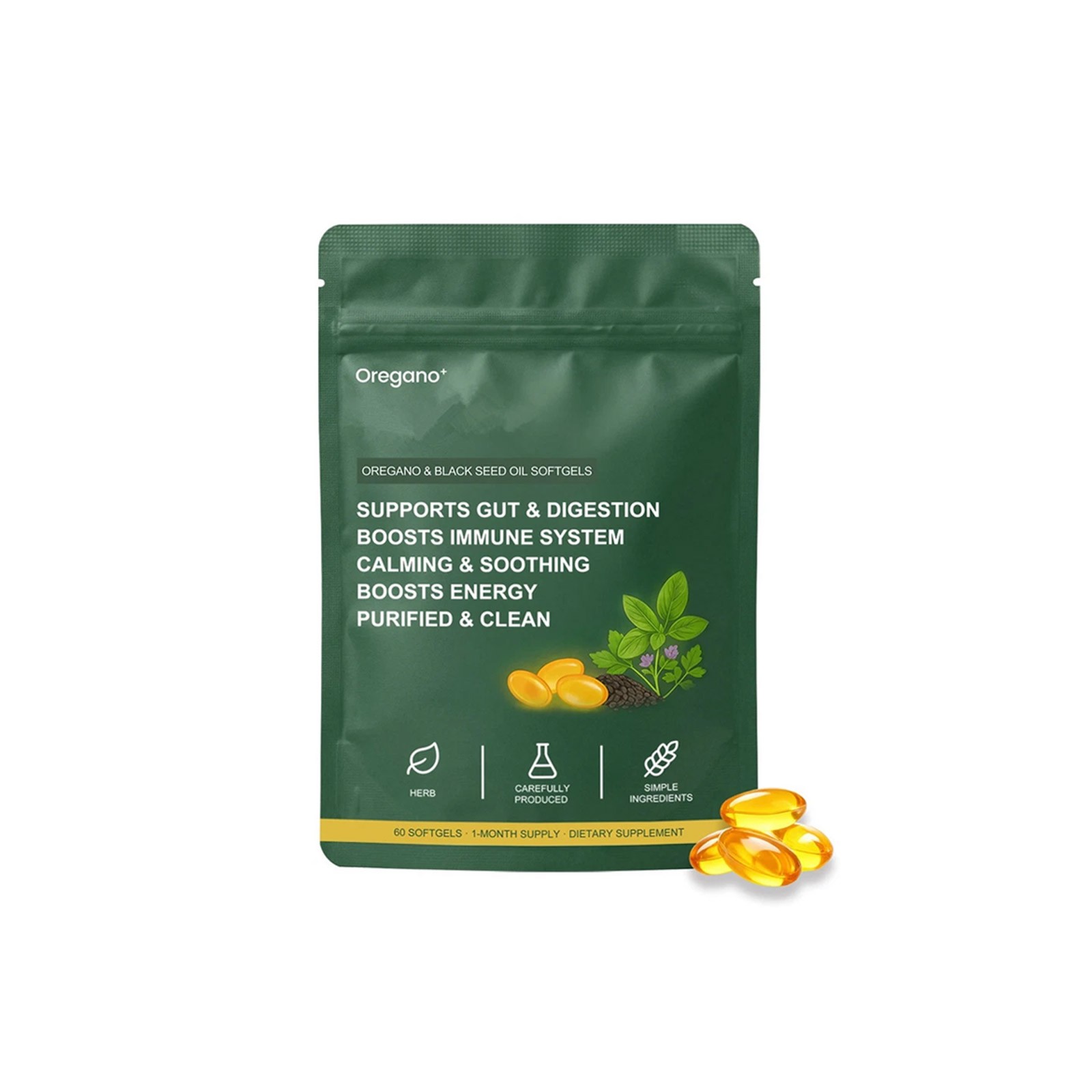 60pcs Oil of Oregano and Black Seed Oil Softgels 6000mg Supports Gut & Digestion