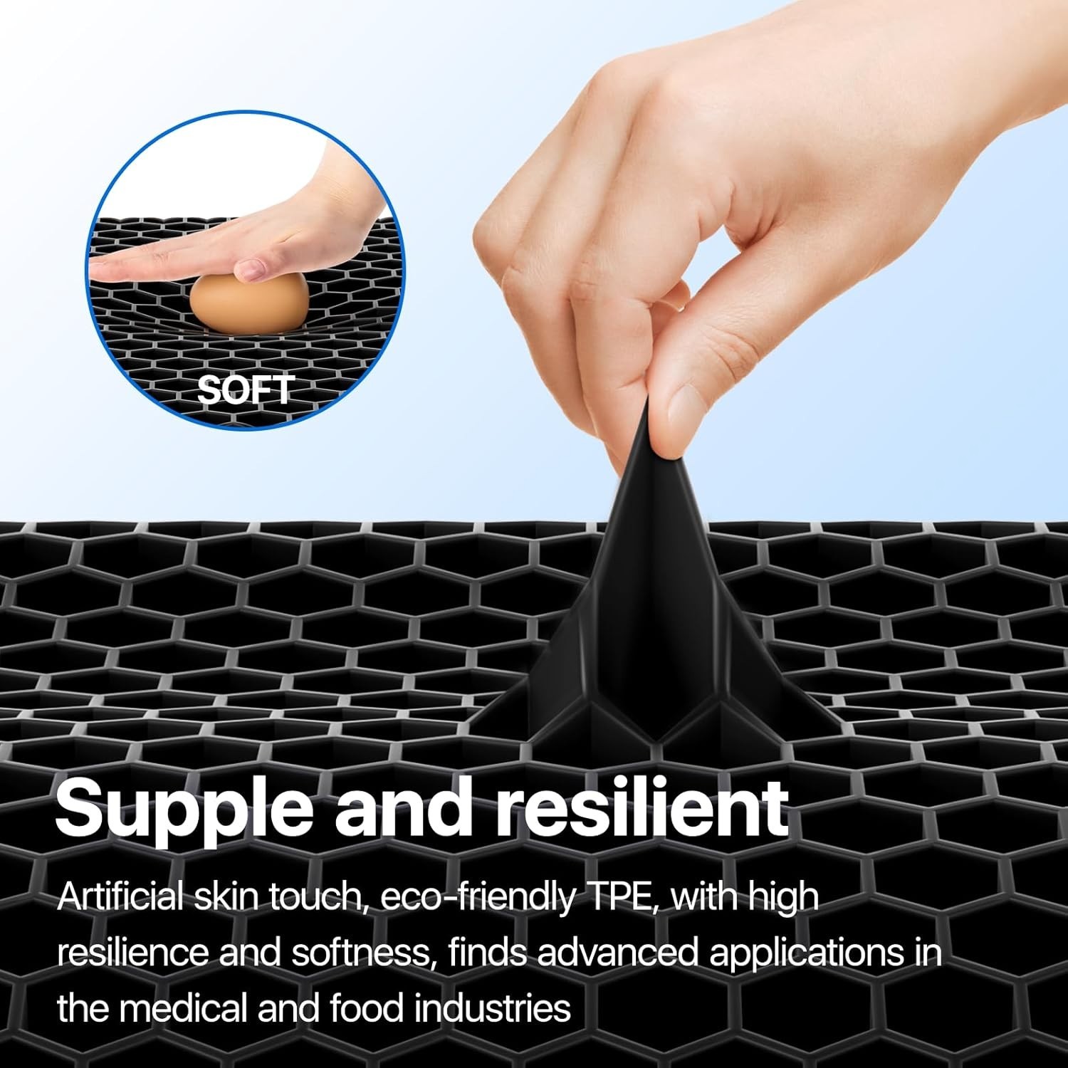 Black Gel Seat Cushion 18.9×17.7×1.6in, Breathable, Double-Layer Design