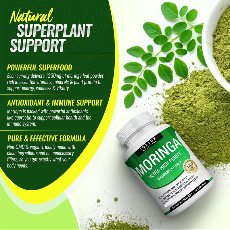 【2 PCS】Moringa Capsules 1200mg -Pure Moringa Powder for lmmune, Gut health 90