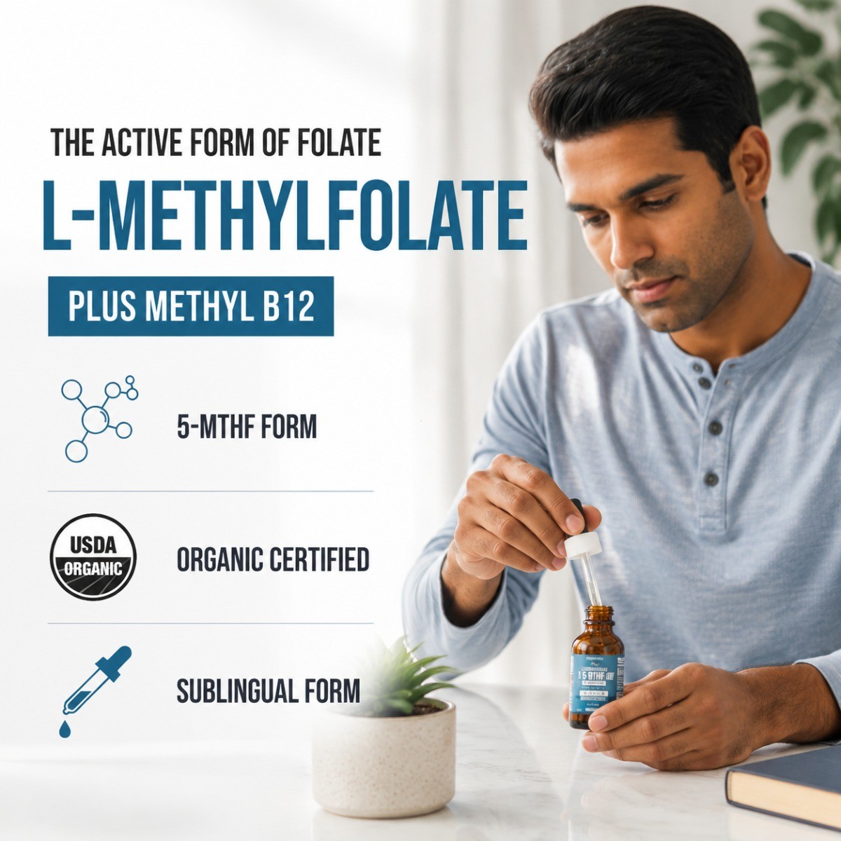 15mg L-Methylfolate B12 Liquid 5-MTHF Mood Cognition Methylation Energy Support