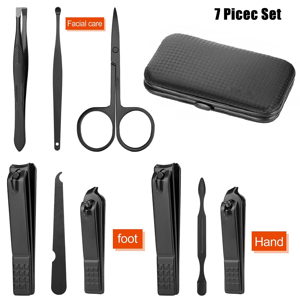 Stainless Steel Manicure Set Finger Nail Clippers Scissors Grooming Kit-7 Pcs