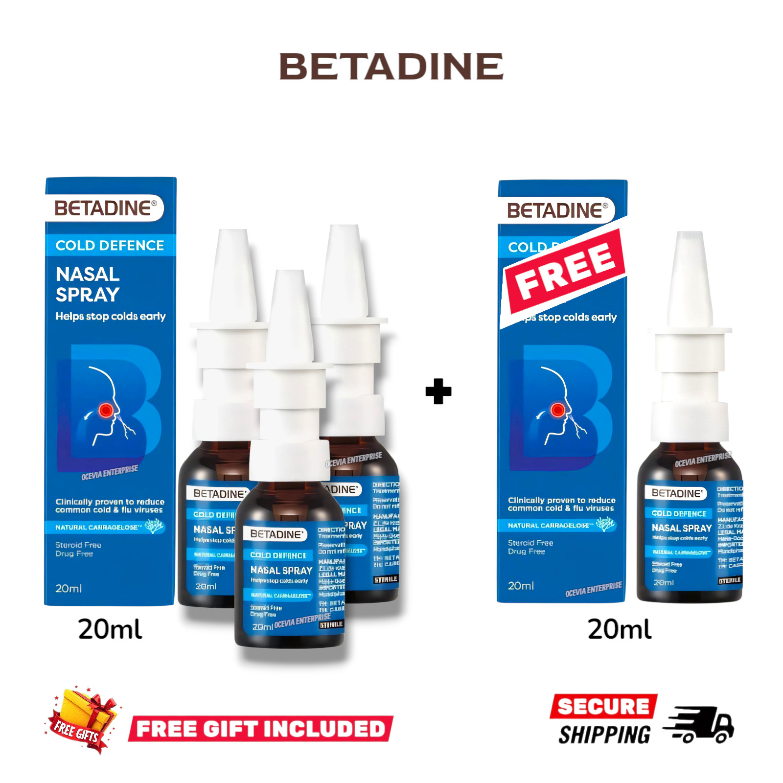 BUY 3 FREE 1 Betadine Adult Cold Defence Nasal Spray 20ml Adult Nasal Care