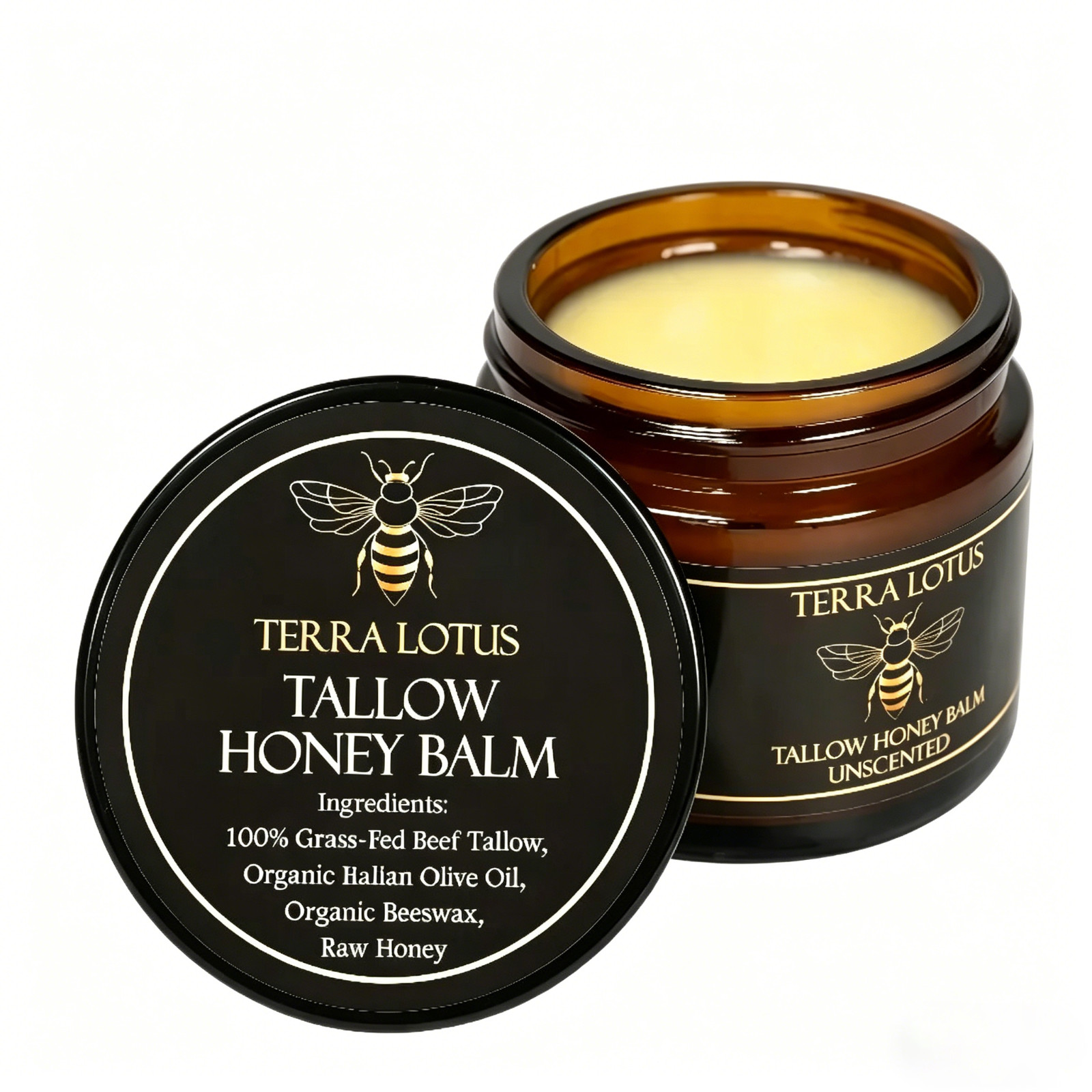 Grass-Fed Organic Beef Tallow Balm Raw Honey Handmade Natural Skin Moisturizer