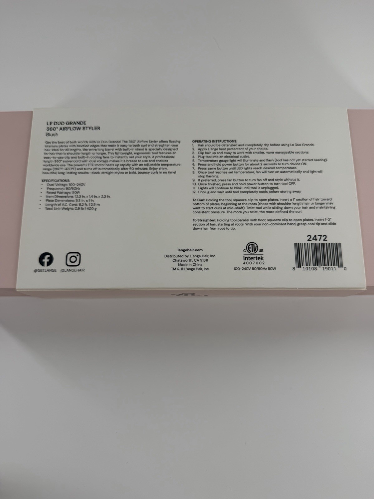 L’ange Le Duo Grande 360 Airflow Styler Pink Hair Straightener Flat Iron Boxed