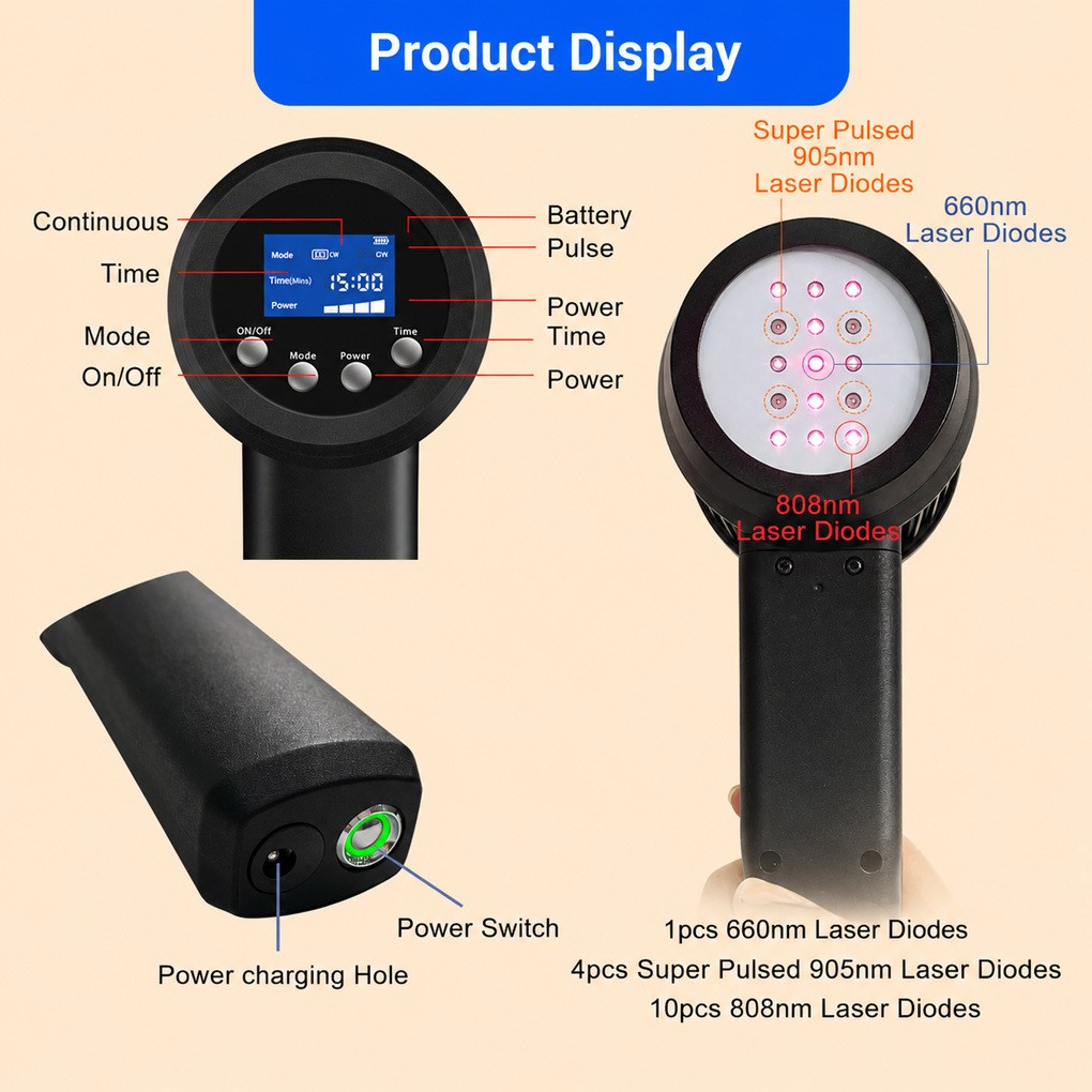 205W Handheld Cold Laser Therapy Device Super Pulsed for Deep Tissue Arthritis