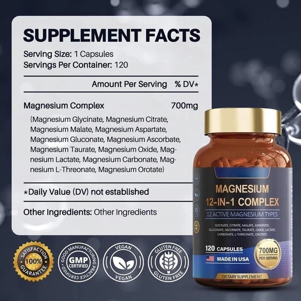Daily Support Magnesium 12 in 1Complex 700mg-Glycinate Citrate Malate Taurate 3x