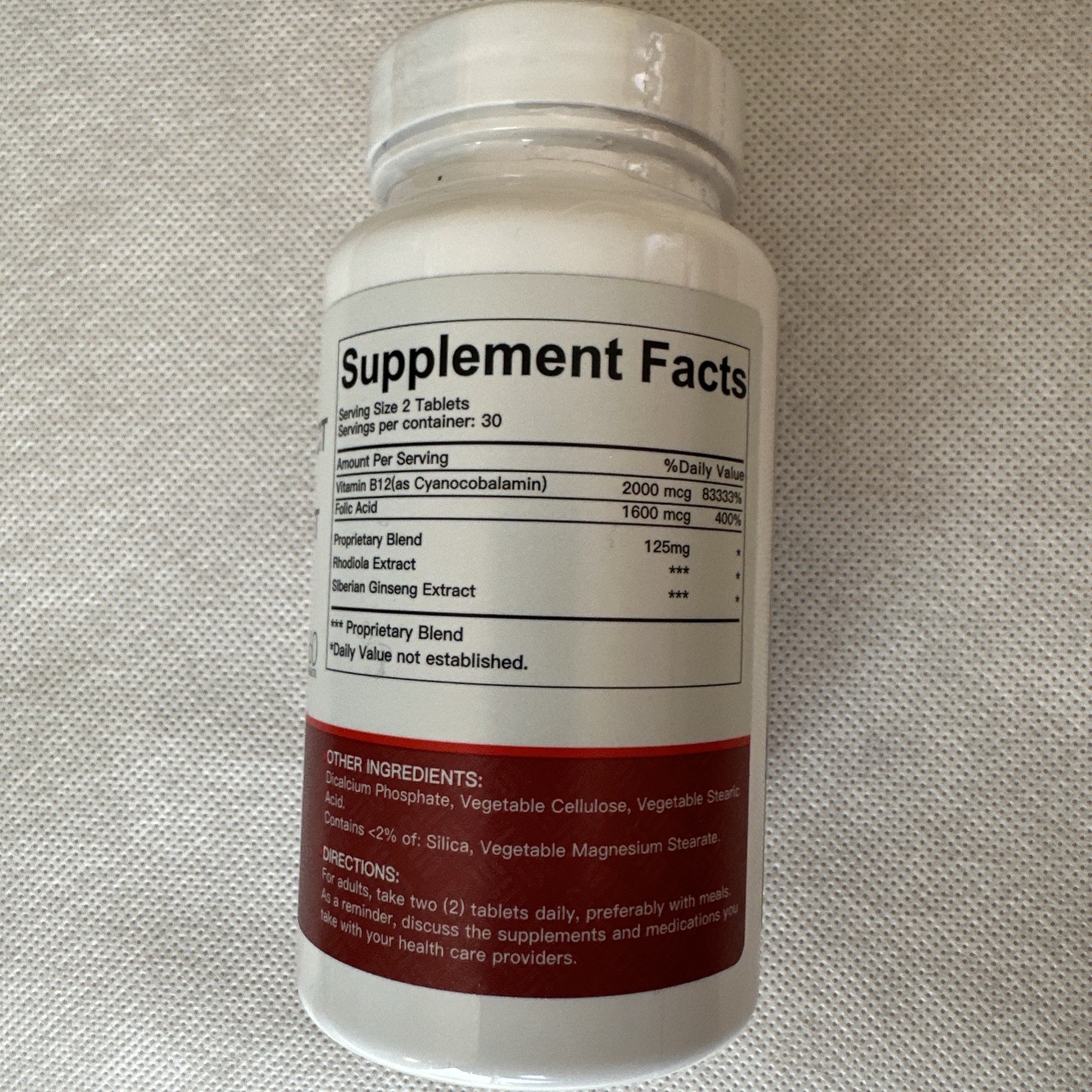 WUEIS Rhodiola Extract & Vitamin B12 + Folic Acid Tablets 60 Count Exp 12/2029