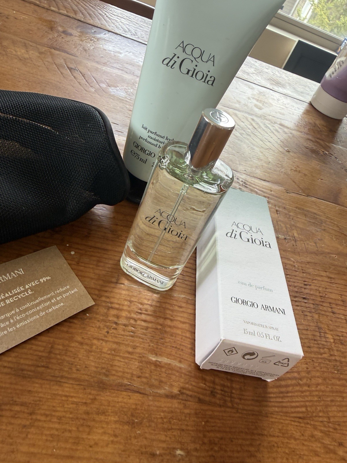 Acqua Di Gioia by Giorgio Armani 3 Pcs Set: 0.5 oz EDP Spray, Lotion & Bag
