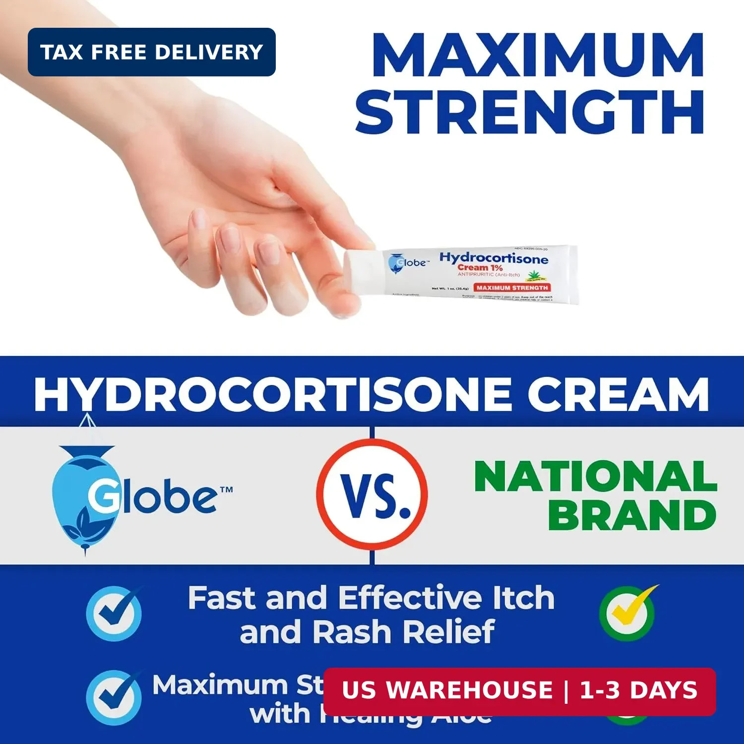 Globe (4 Pack) Hydrocortisone Maximum Strength Anti-Itch Cream 1% w/Aloe, Intens