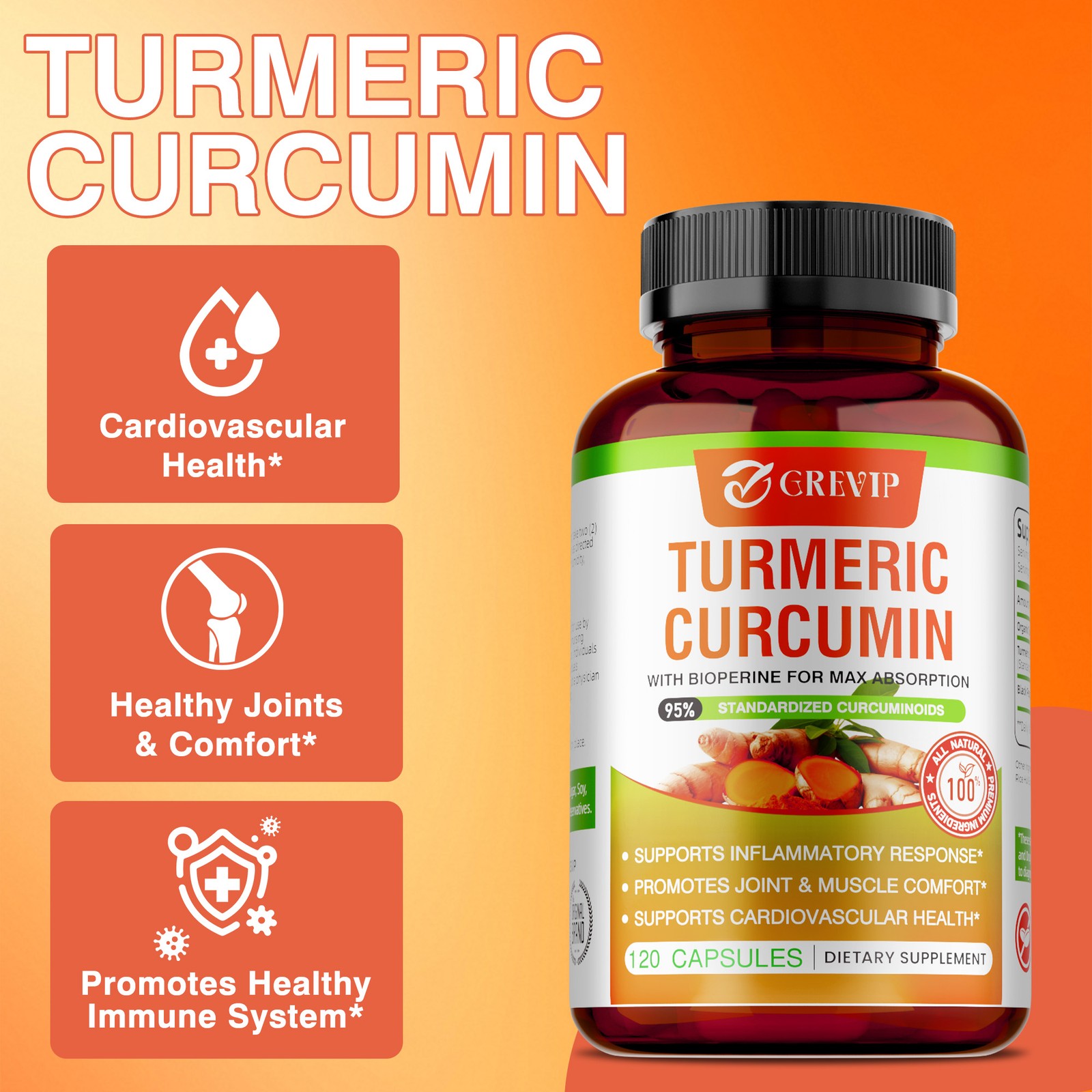 Turmeric Curcumin Supplement 240pcs – Improves Digestion and Absorption, Non-GMO