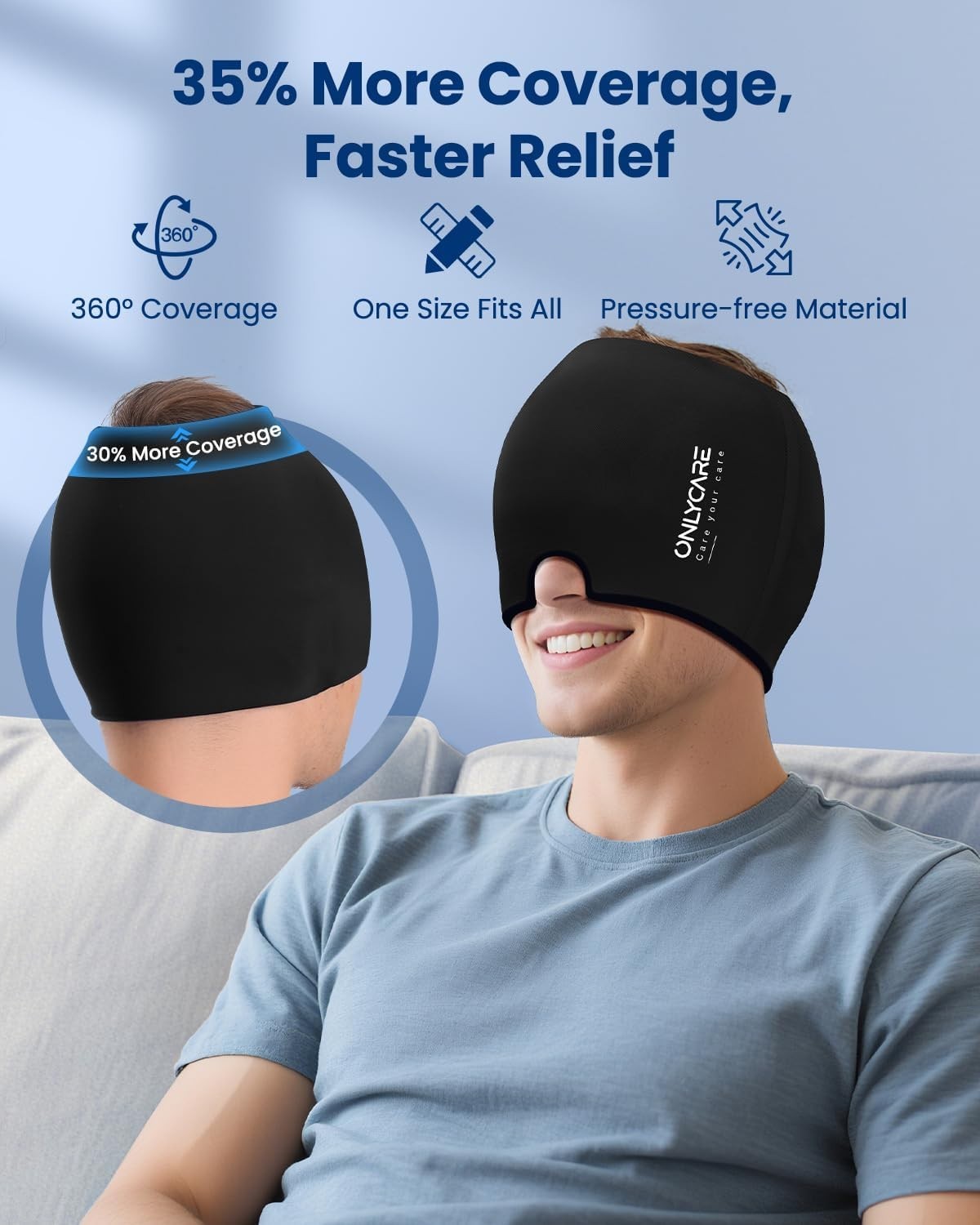 Sleek Black Odorless Migraine Relief Cap with Hot & Cold Therapy for Adults