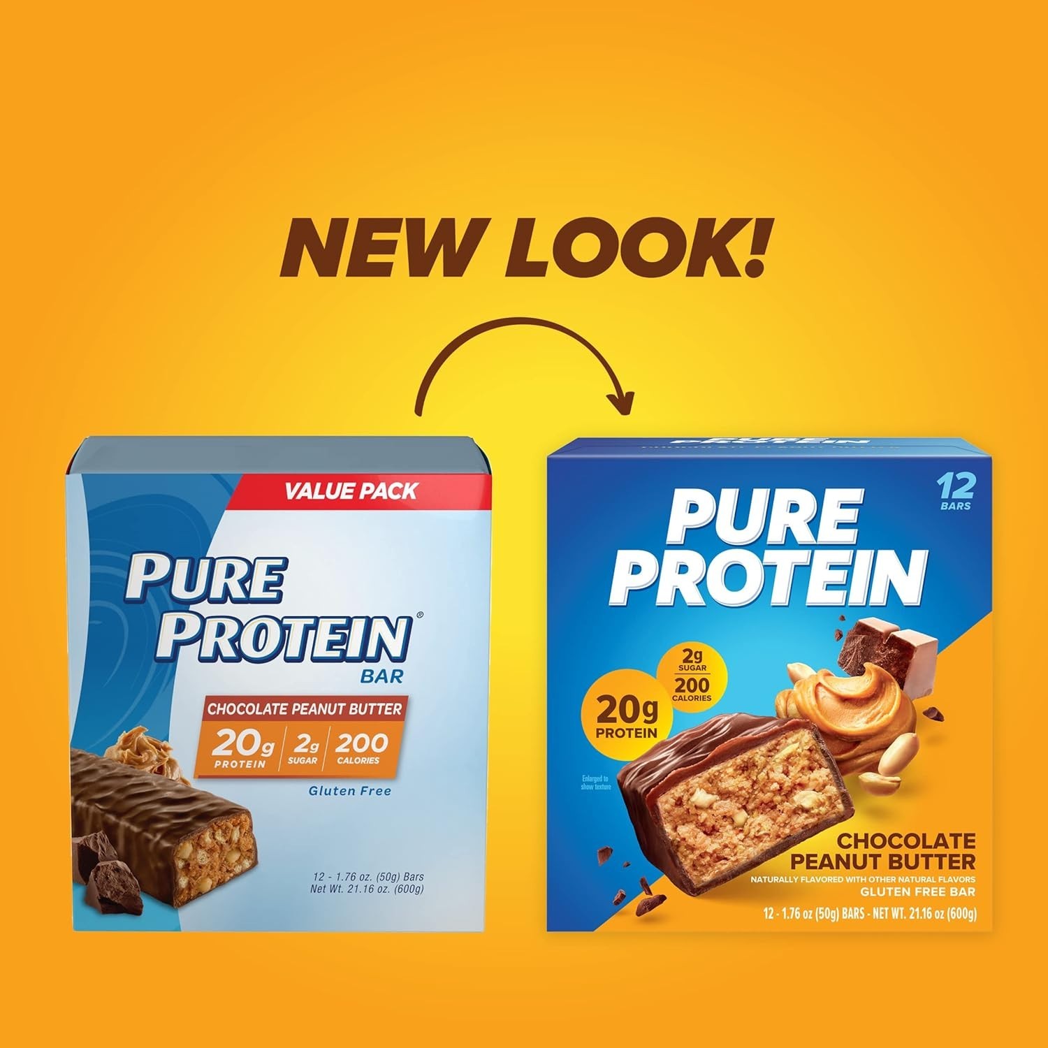 Pure Protein Bars Chocolate Peanut Butter 12 Pack 20g Protein Low Sugar