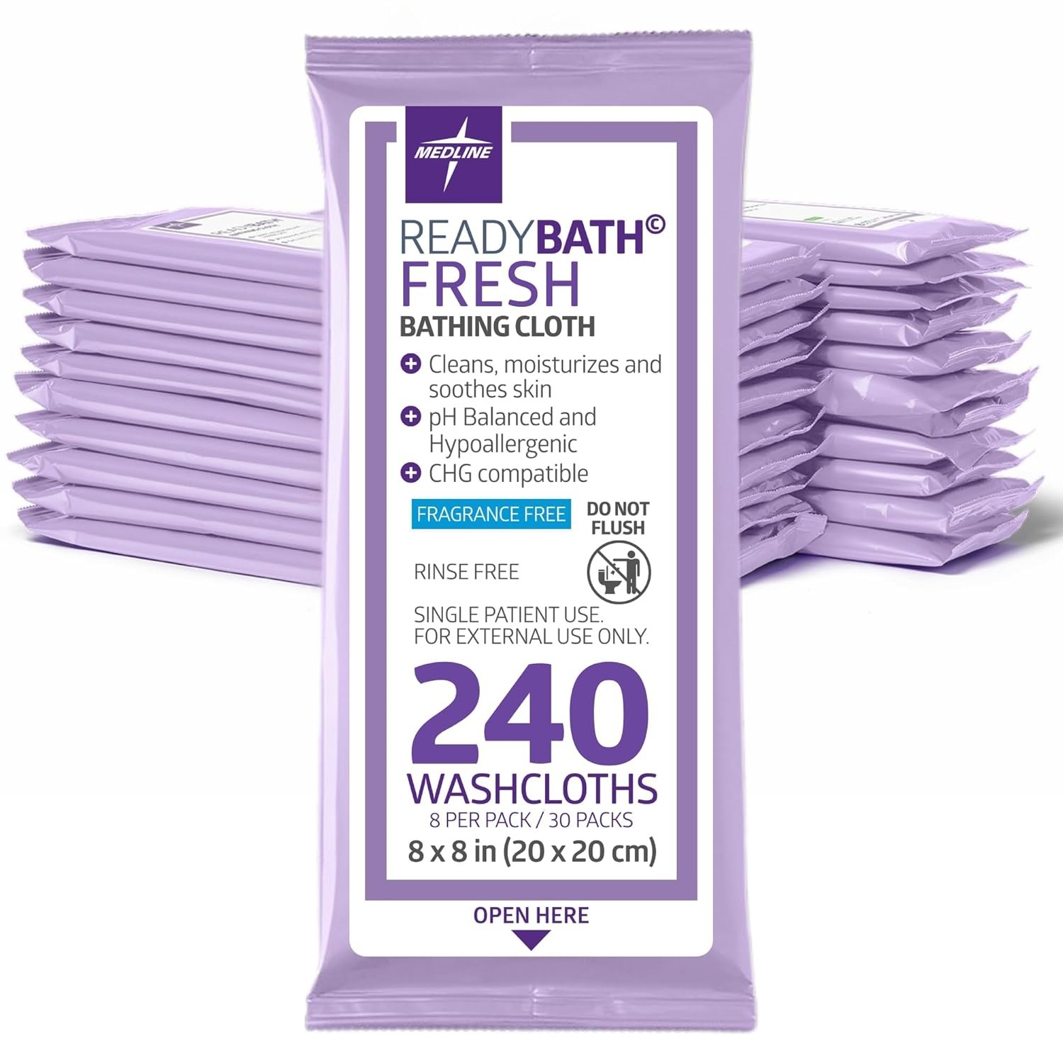 ReadyBath Fresh No-Rinse Bath Wipes Unscented 240 Count