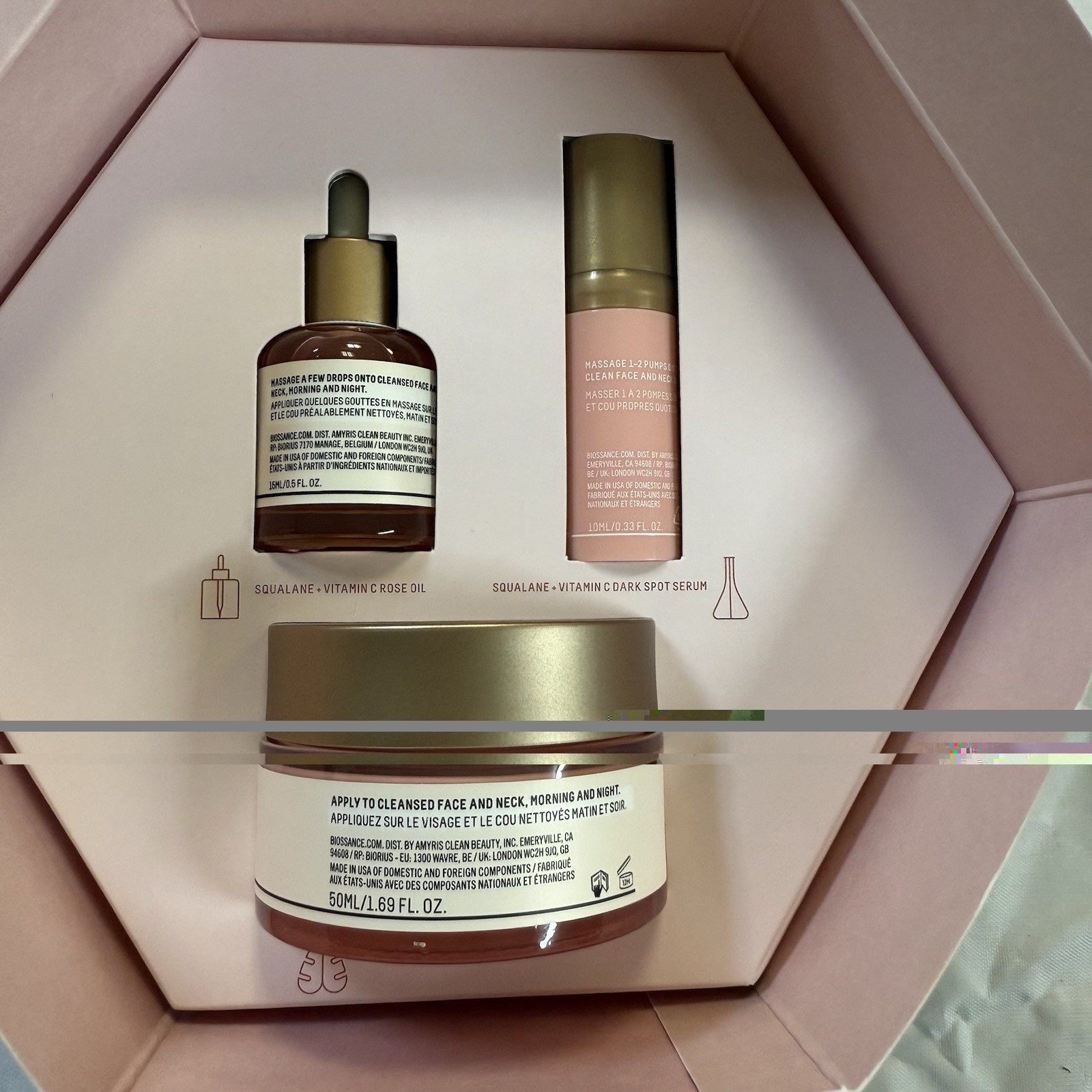 BIOSSANCE Vitamin C Set SQUALANE Moisturizer + Rose Oil +Dark Spot Serum PAO 12M