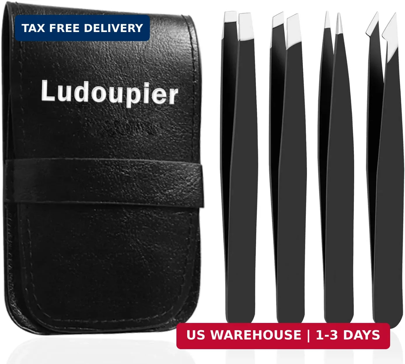 LUDOUPIER [4+1 Pieces] Tweezers Set with Travel Case, Great Precision Upgrade Pr