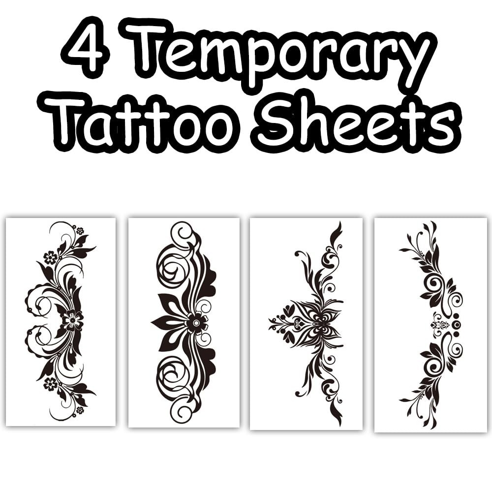 4 Sheets Temporary Tattoos for Women Chest Neck Lower Back Waterproof Body Art