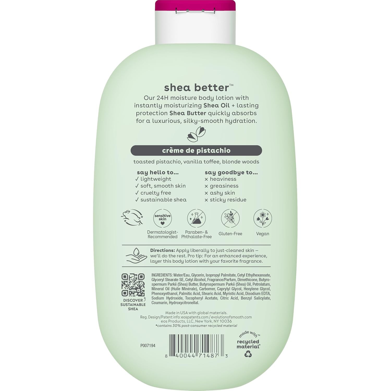 eos Shea Better Body Lotion- Crème de Pistachio, 24-Hour Moisture