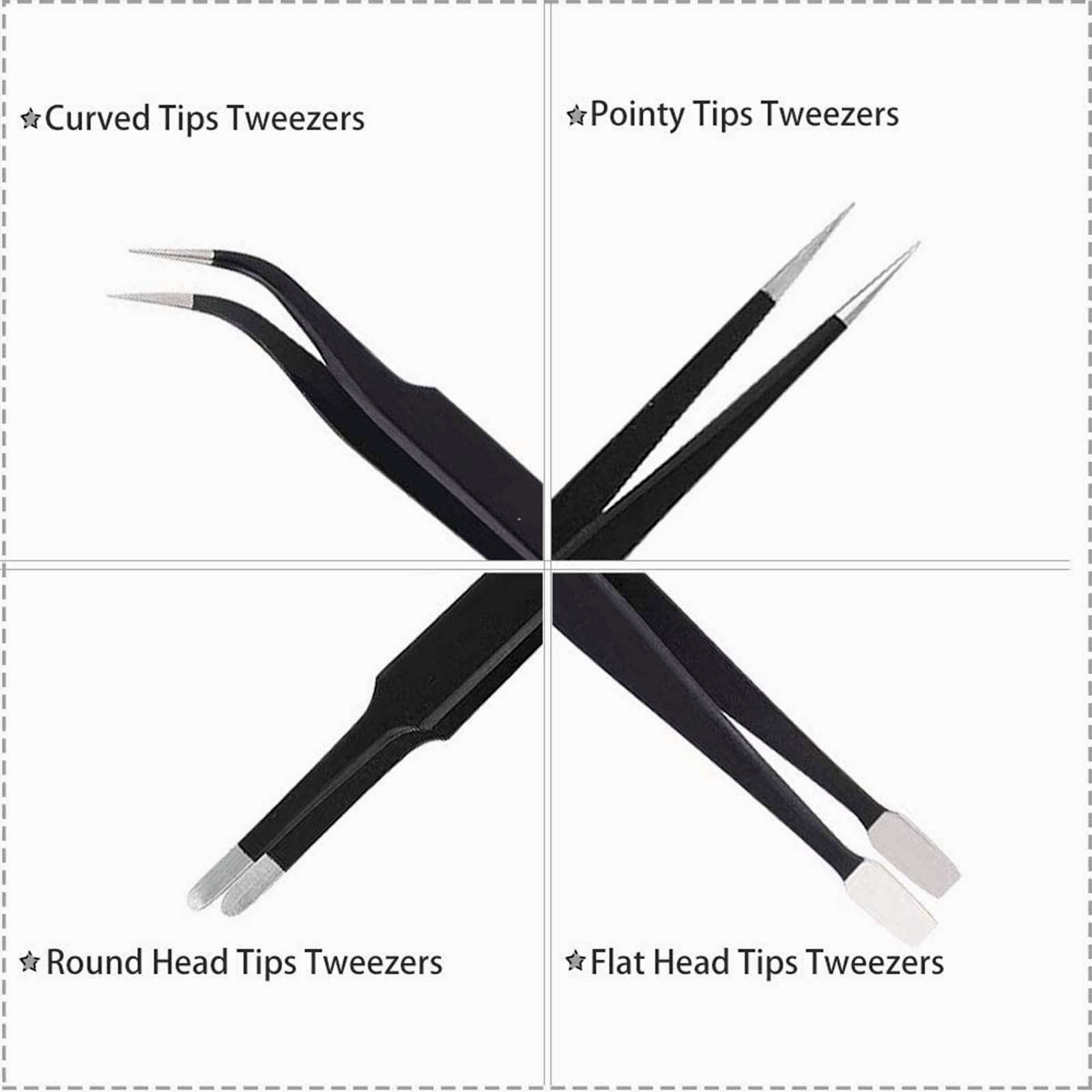 10Pcs ESD Precision Tweezers Set Stainless Steel Tool for Electronics Repair