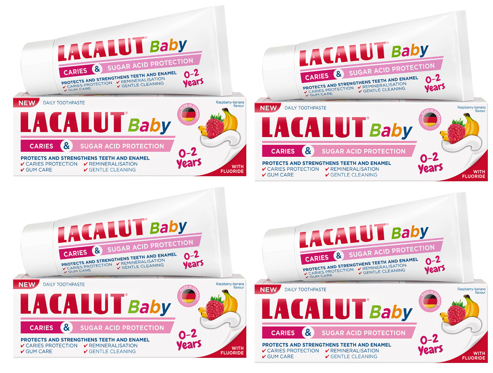 4 LACALUT Baby Toothpaste 0-2 Years Caries & Sugar Acid Protection 55ml